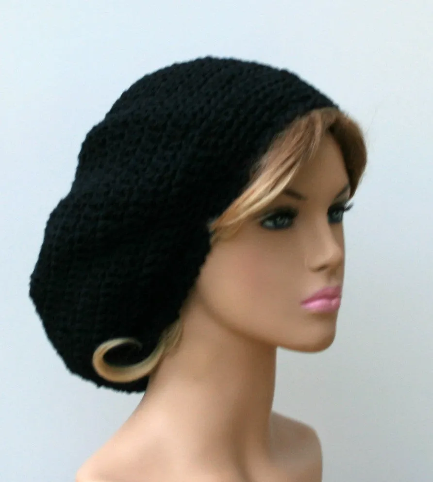 Black Cotton Artist Beret Tam Dreadlocks Hippie Dread Slouchy Beanie Hat,slouchy hat, man beret