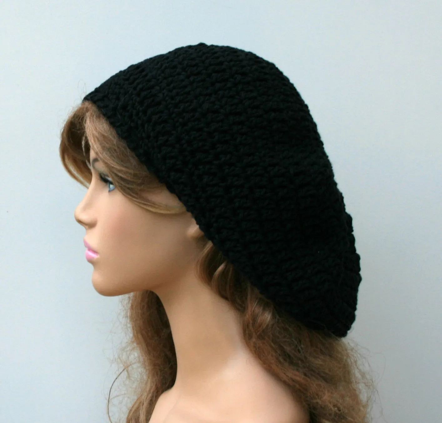 Black Cotton Artist Beret Tam Dreadlocks Hippie Dread Slouchy Beanie Hat,slouchy hat, man beret
