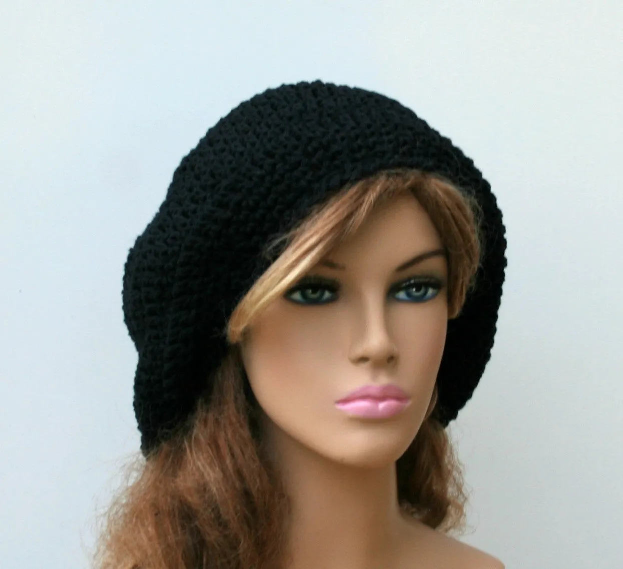Black Cotton Artist Beret Tam Dreadlocks Hippie Dread Slouchy Beanie Hat,slouchy hat, man beret
