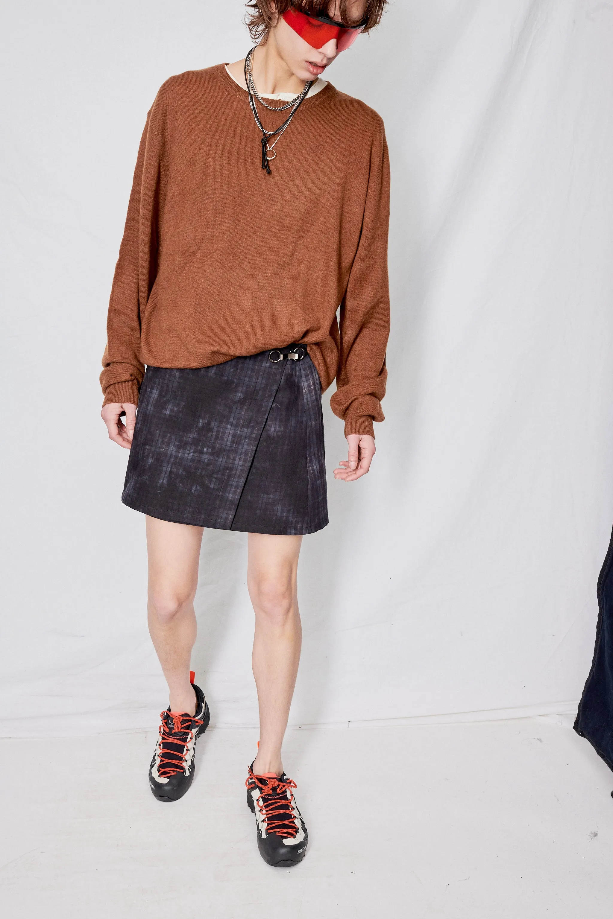 Black Dyed Flannel Mini Skirt