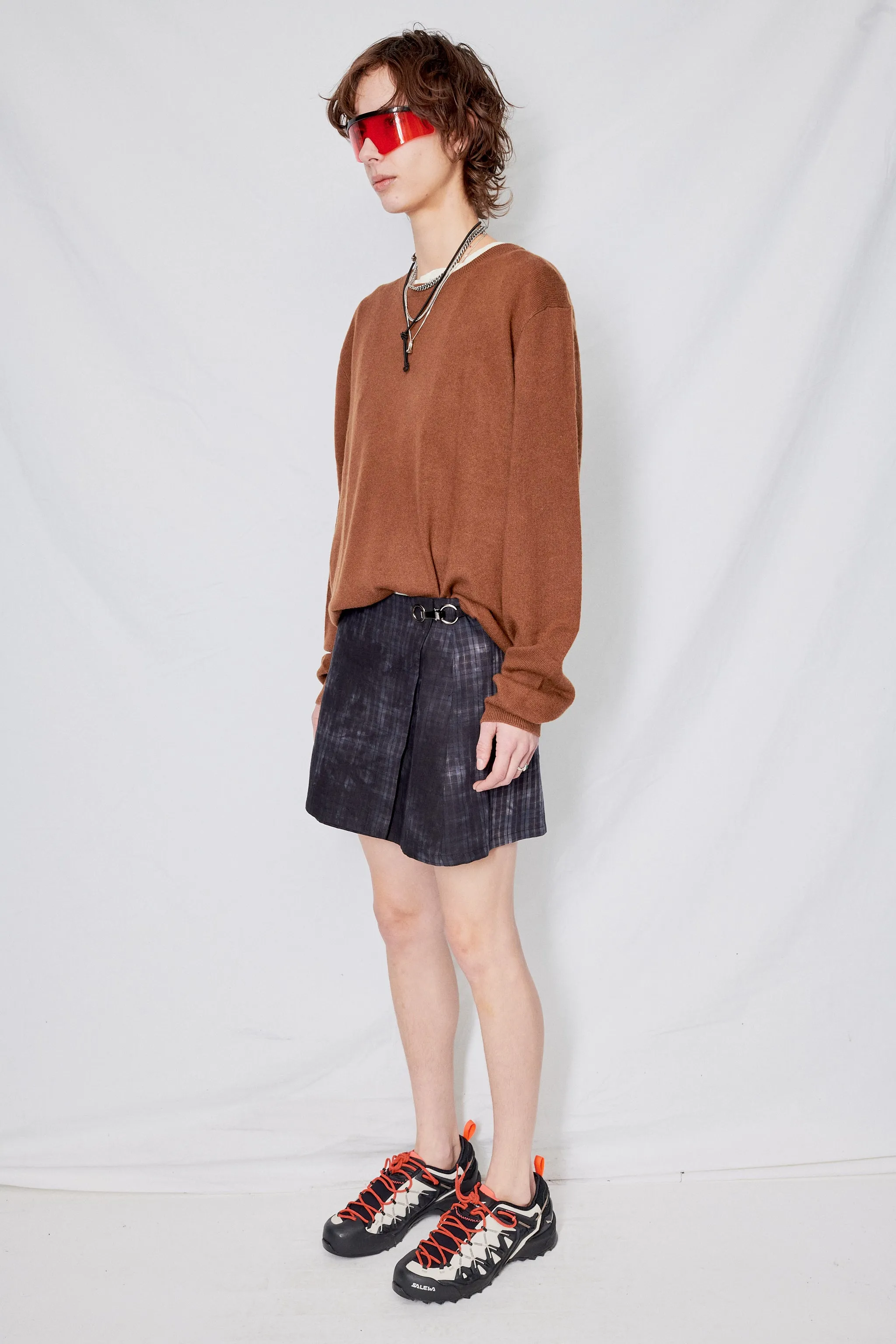 Black Dyed Flannel Mini Skirt