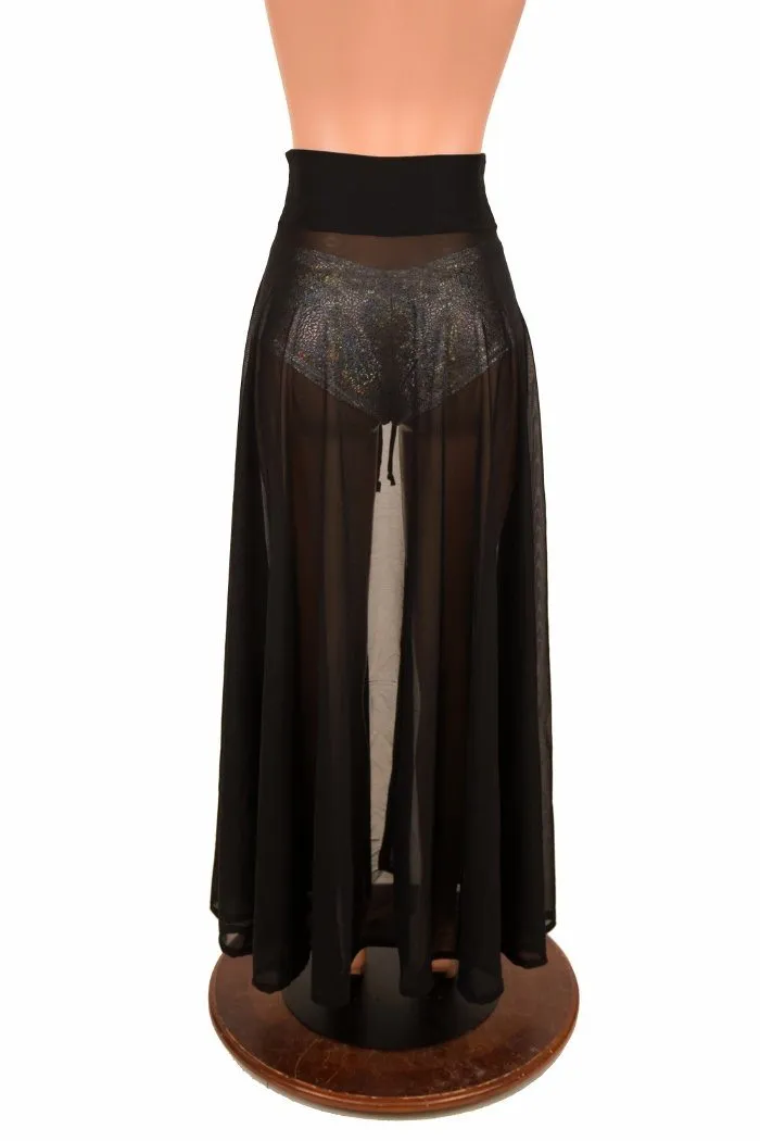 Black Mesh Lace Up Front Skirt