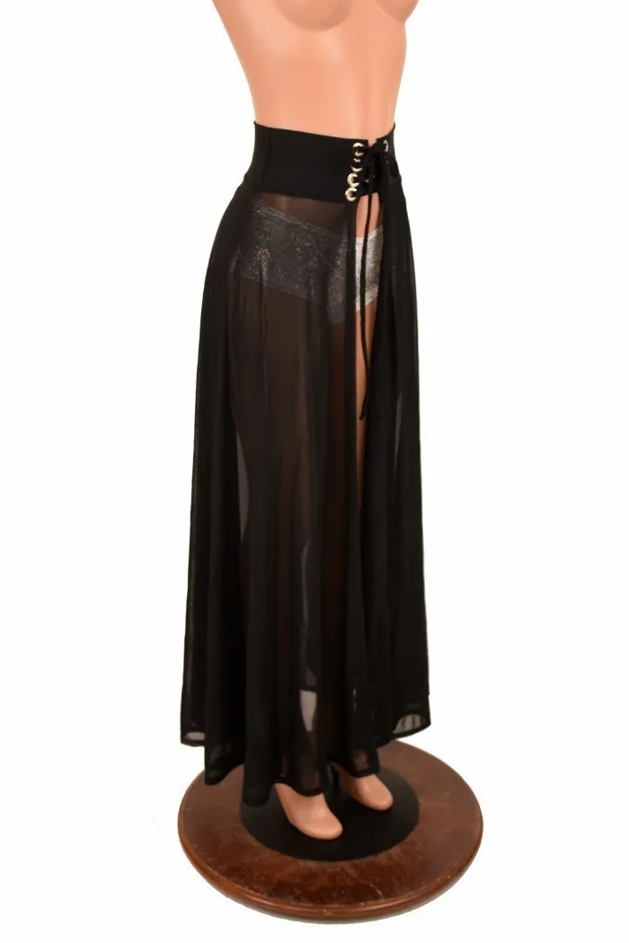 Black Mesh Lace Up Front Skirt
