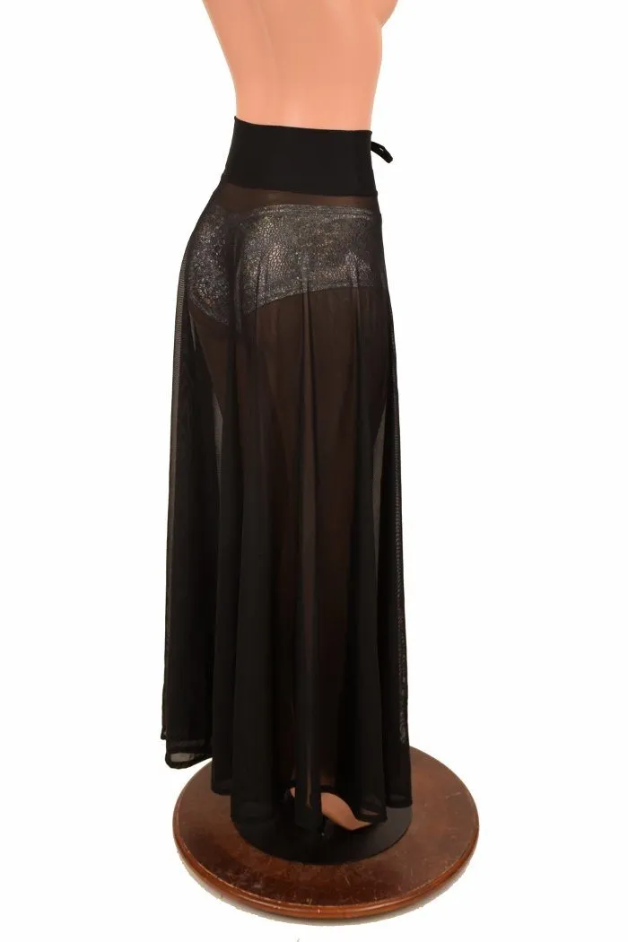 Black Mesh Lace Up Front Skirt
