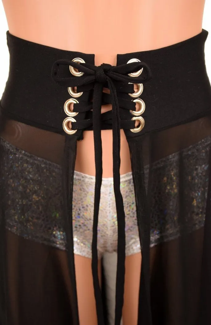 Black Mesh Lace Up Front Skirt