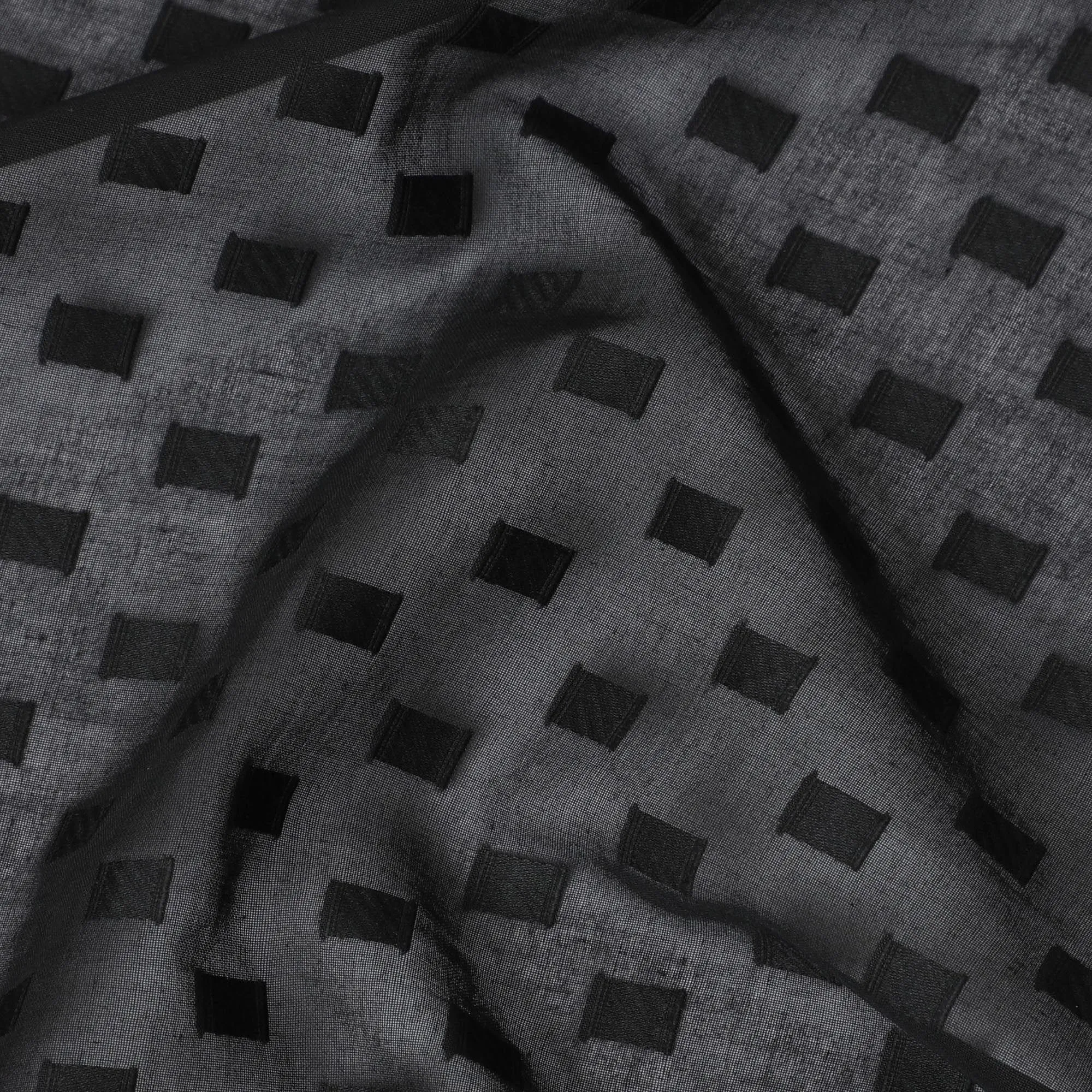 Black Premium pure cotton voile fabric with same tone clip cord design-D12062
