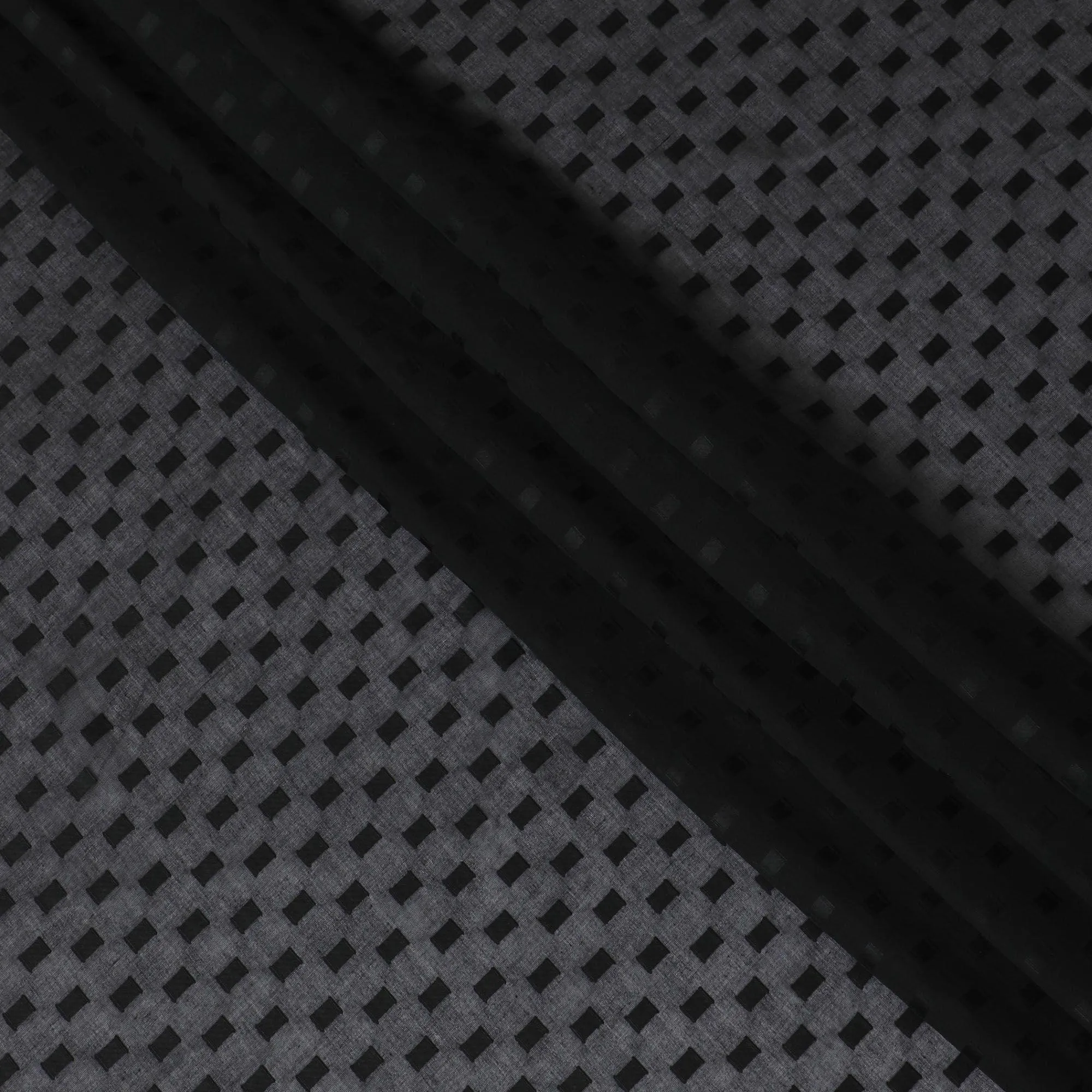 Black Premium pure cotton voile fabric with same tone clip cord design-D12062