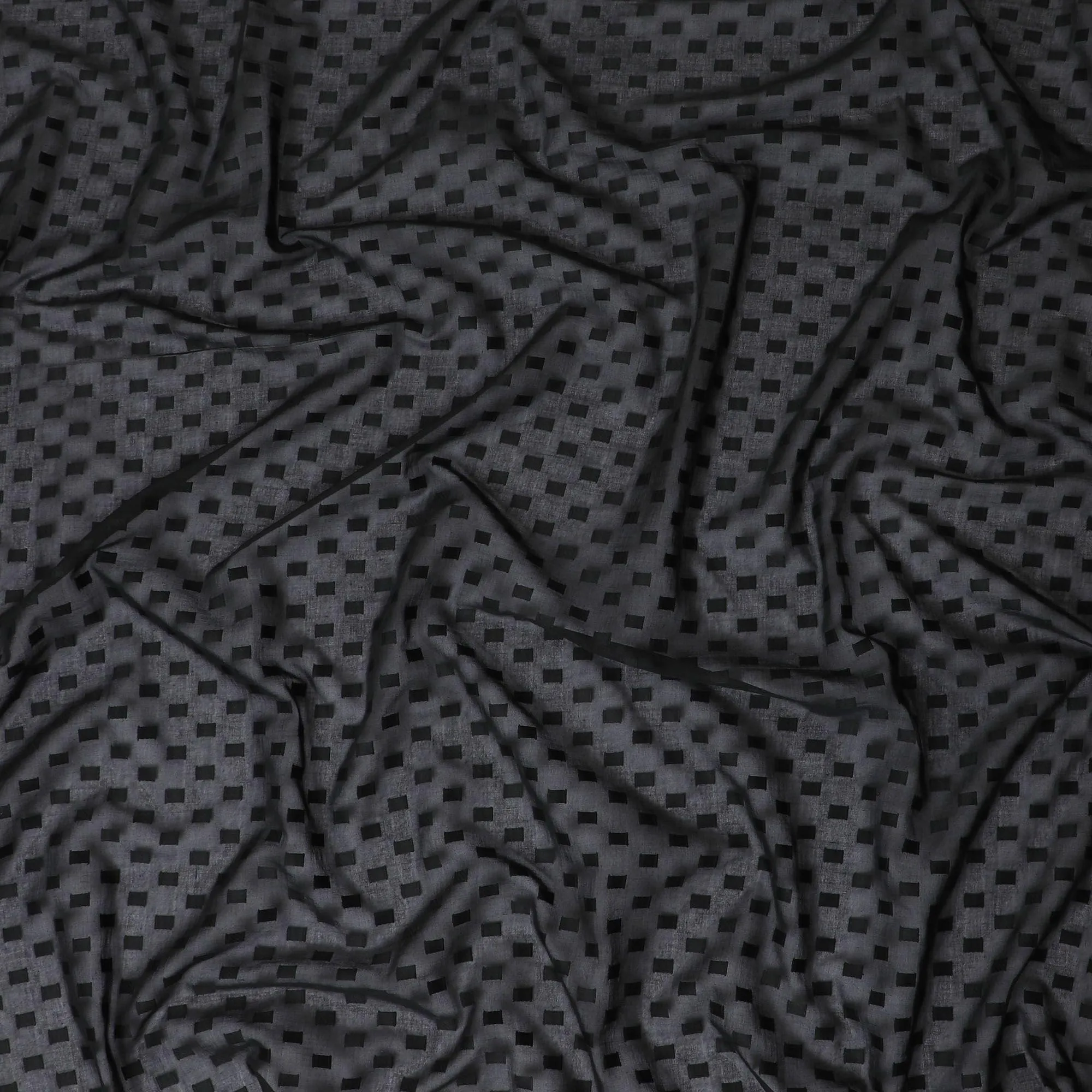 Black Premium pure cotton voile fabric with same tone clip cord design-D12062