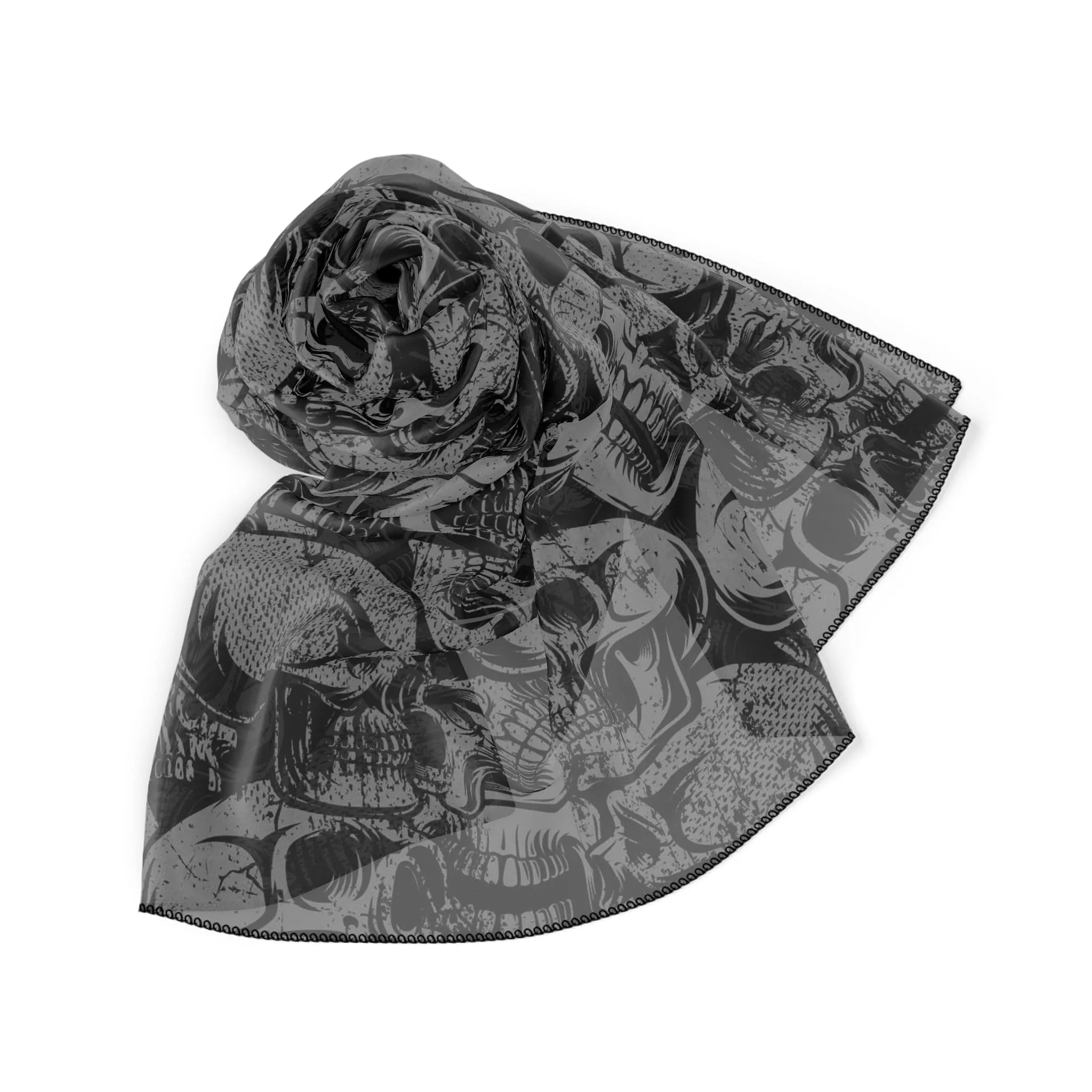 Black Skulls Poly Chiffon or Voile Scarf