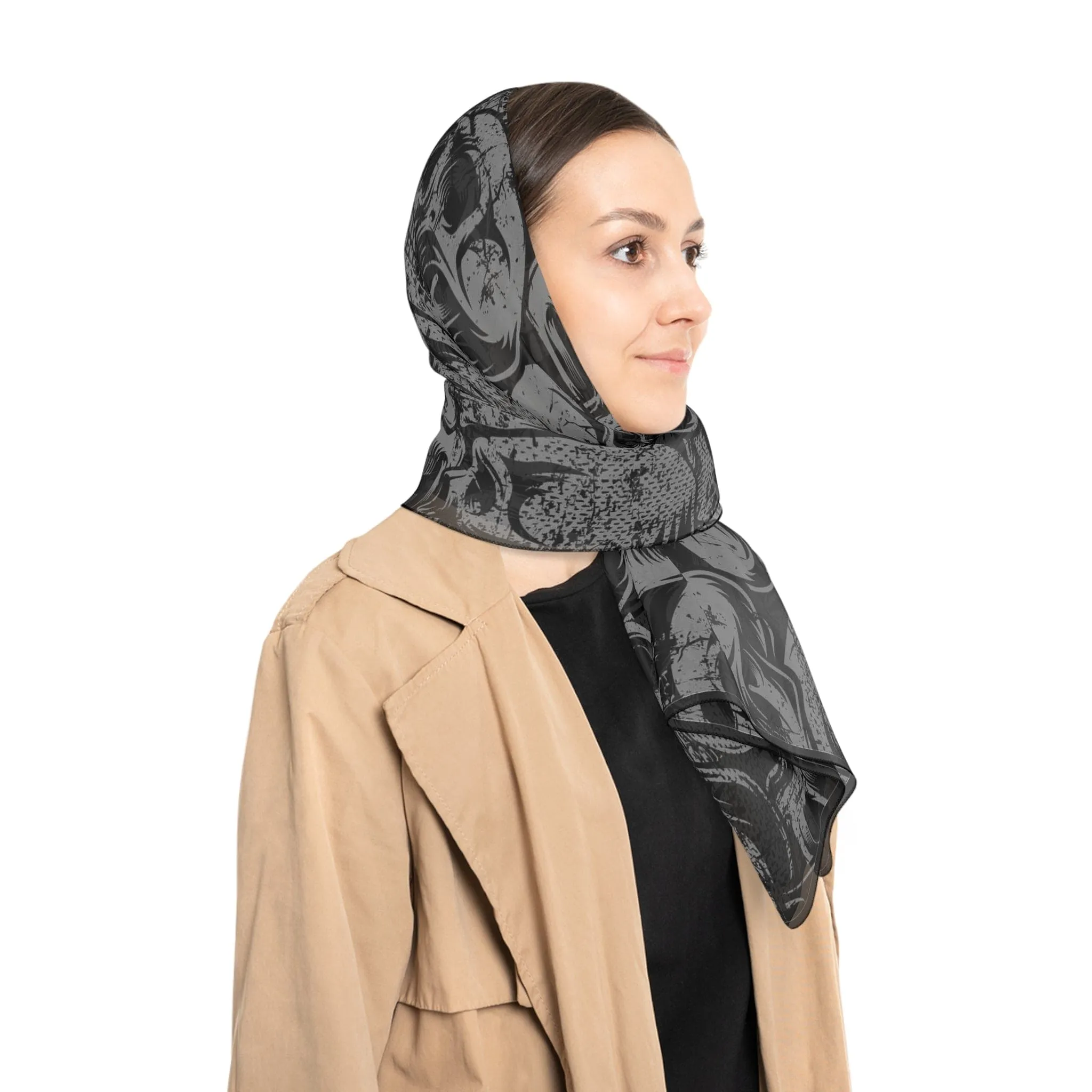 Black Skulls Poly Chiffon or Voile Scarf