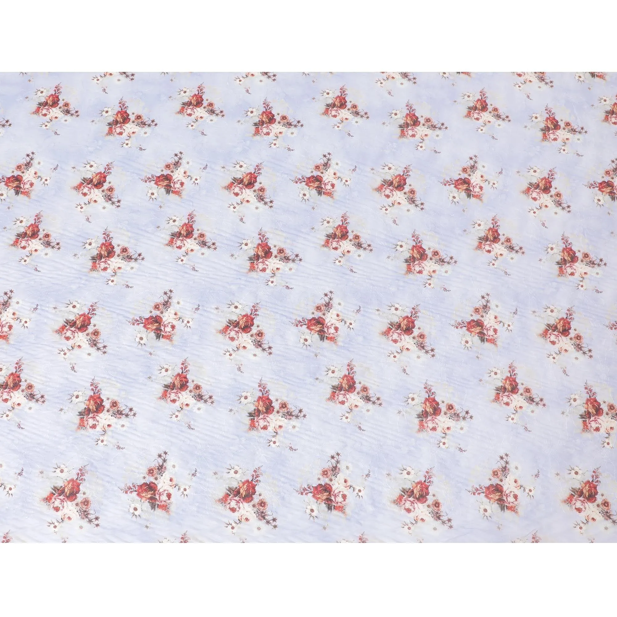 Blizzard blue cotton voile fabric with same tone embroidery having bieg, maroon and brown print in floral design-D6803