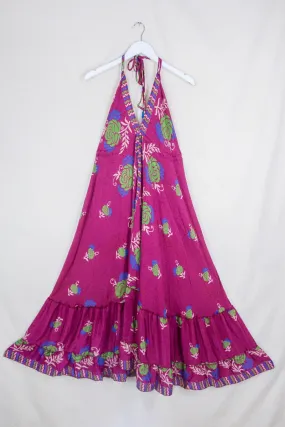 Blossom Halter-Neck Maxi Dress - Magenta & Parakeet Rose - Free Size M/L