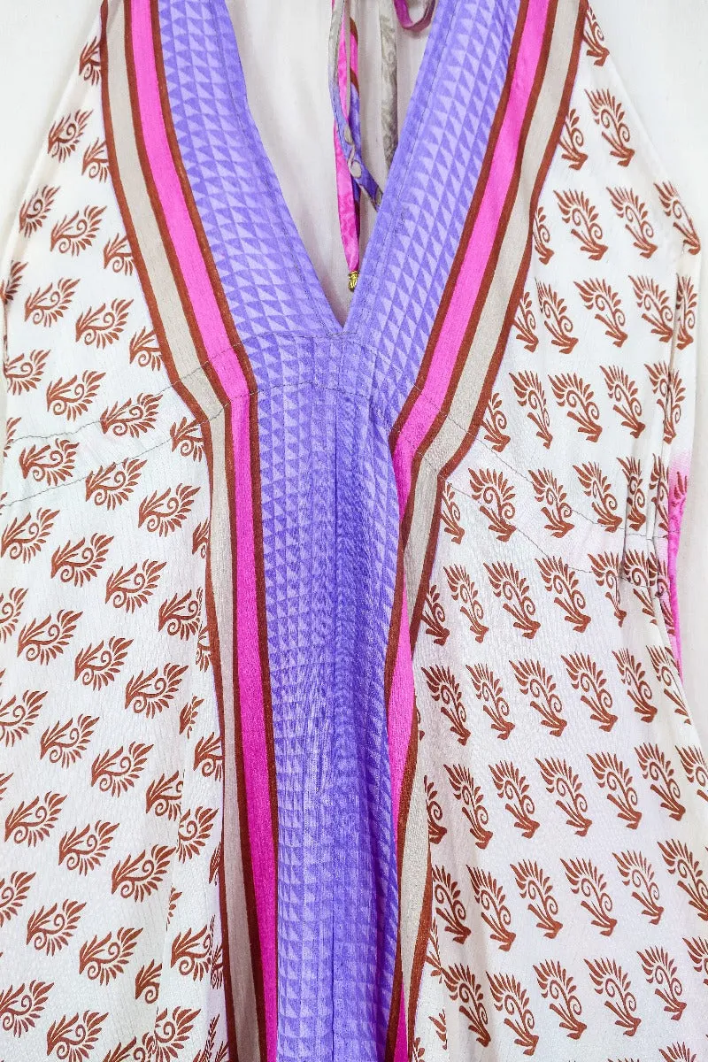 Blossom Halter-Neck Maxi Dress - Mushroom & Berries Motif - Free Size L/XL