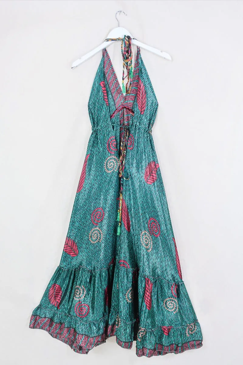 Blossom Halter-Neck Maxi Dress - Ruby & Basil Swirl - Free Size L
