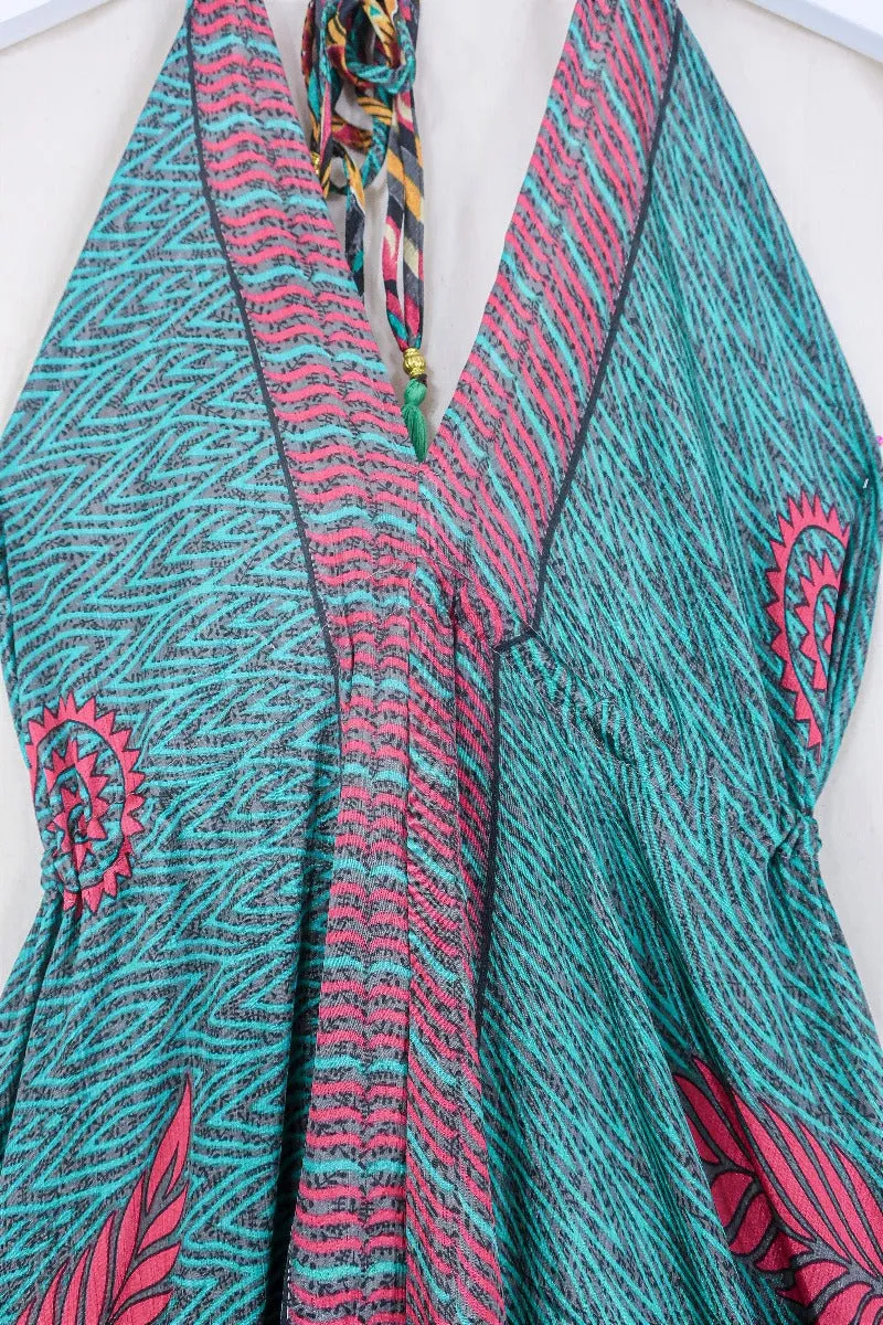 Blossom Halter-Neck Maxi Dress - Ruby & Basil Swirl - Free Size L