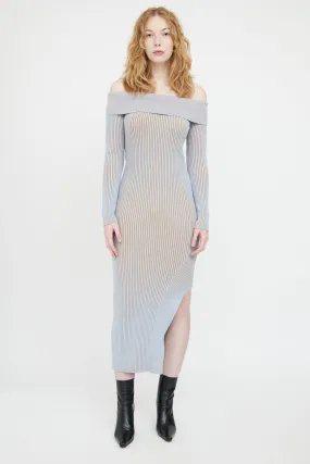 Blue & Brown Ribbed Maxi Dress