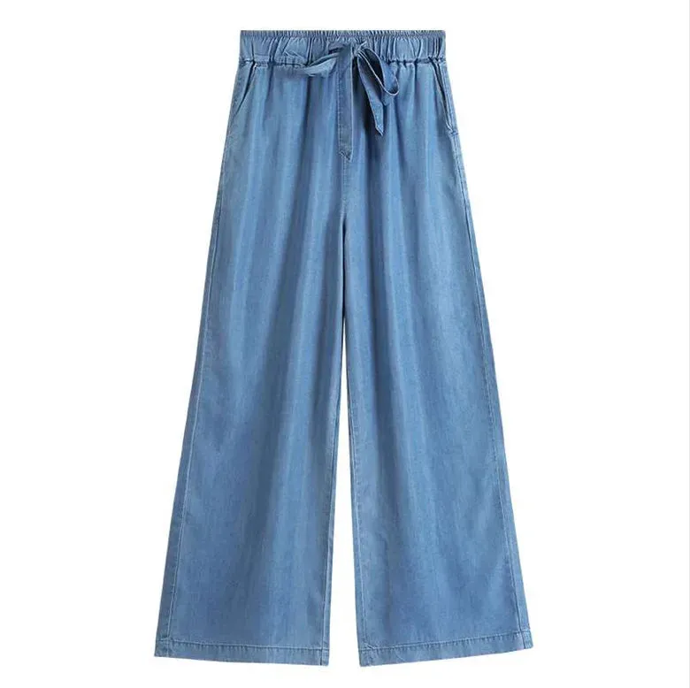 Bonnyshow thin curv wide leg Pants Vintage High Waist Jeans Women Full Length Pants Cowboy Pants Plus size Denim trousers 6XL 7XL