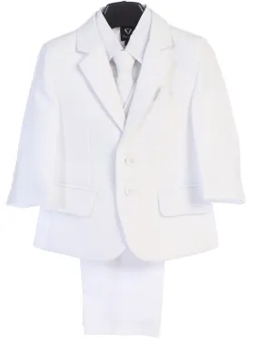 Boys White Jacket Zipper Tie Pocket Square Shirt Pant 5 Pc Suit 12M-20H