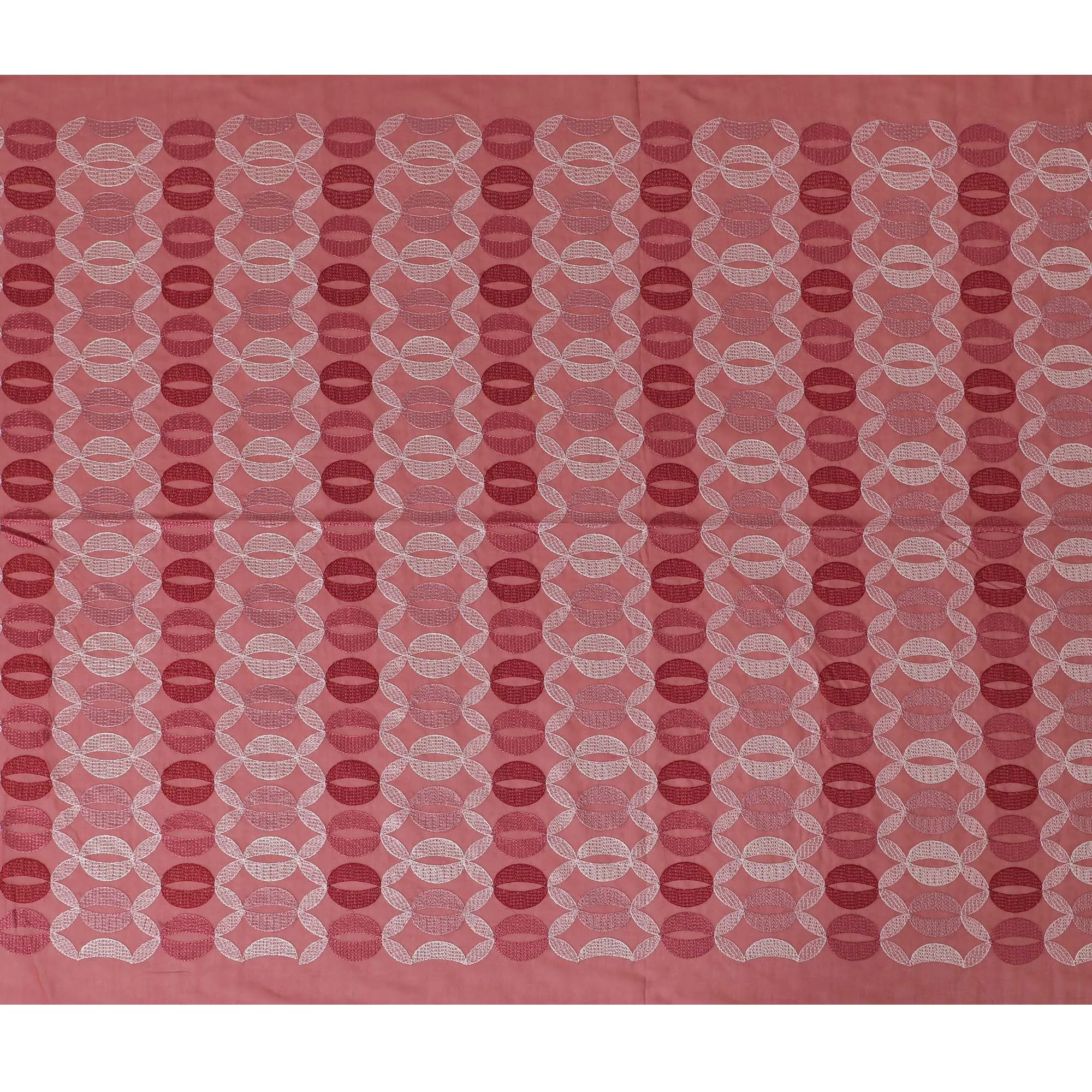 Brick red Premium pure cotton voile fabric with same tone and beige embroidery in geometric design-D16981
