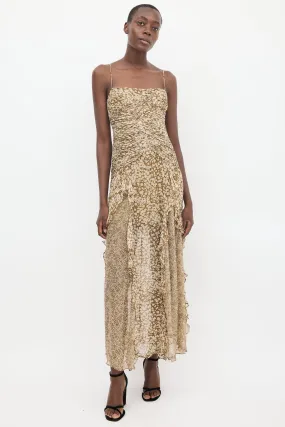 Brown & Cream Ruched Frill Claudette Dress