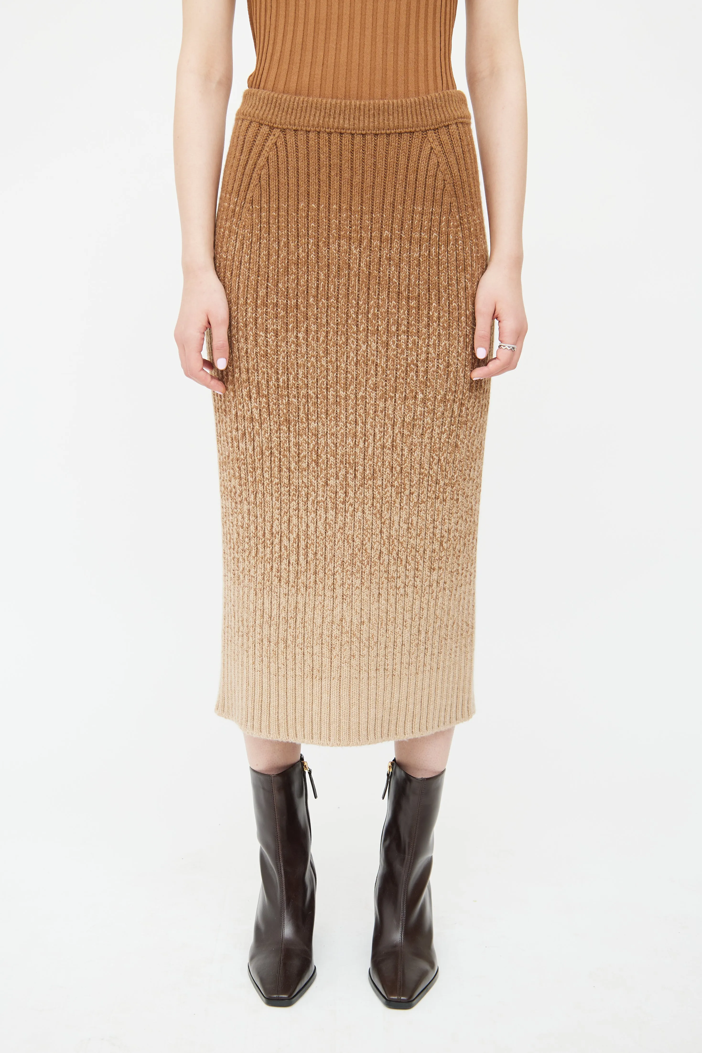 Brown Ombre Cashmere Knit Skirt