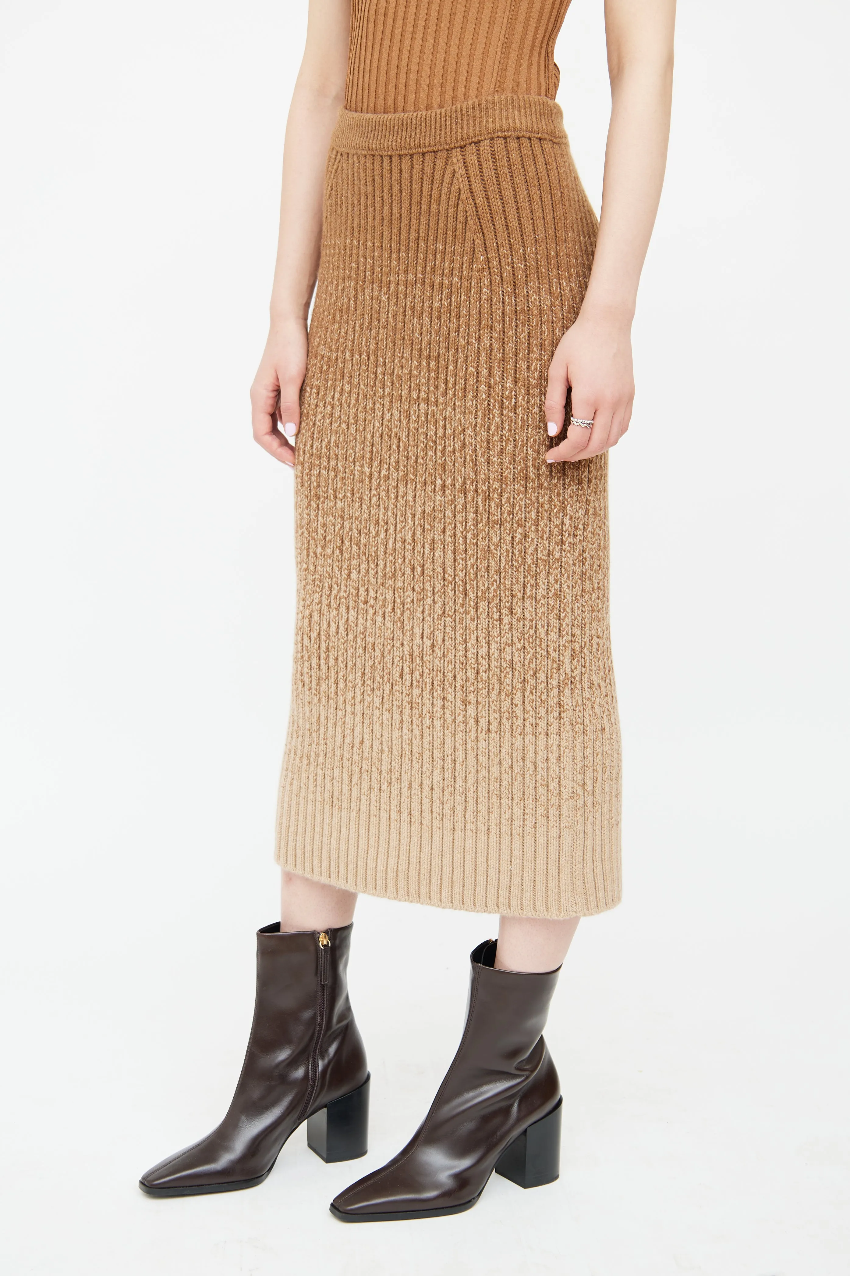 Brown Ombre Cashmere Knit Skirt