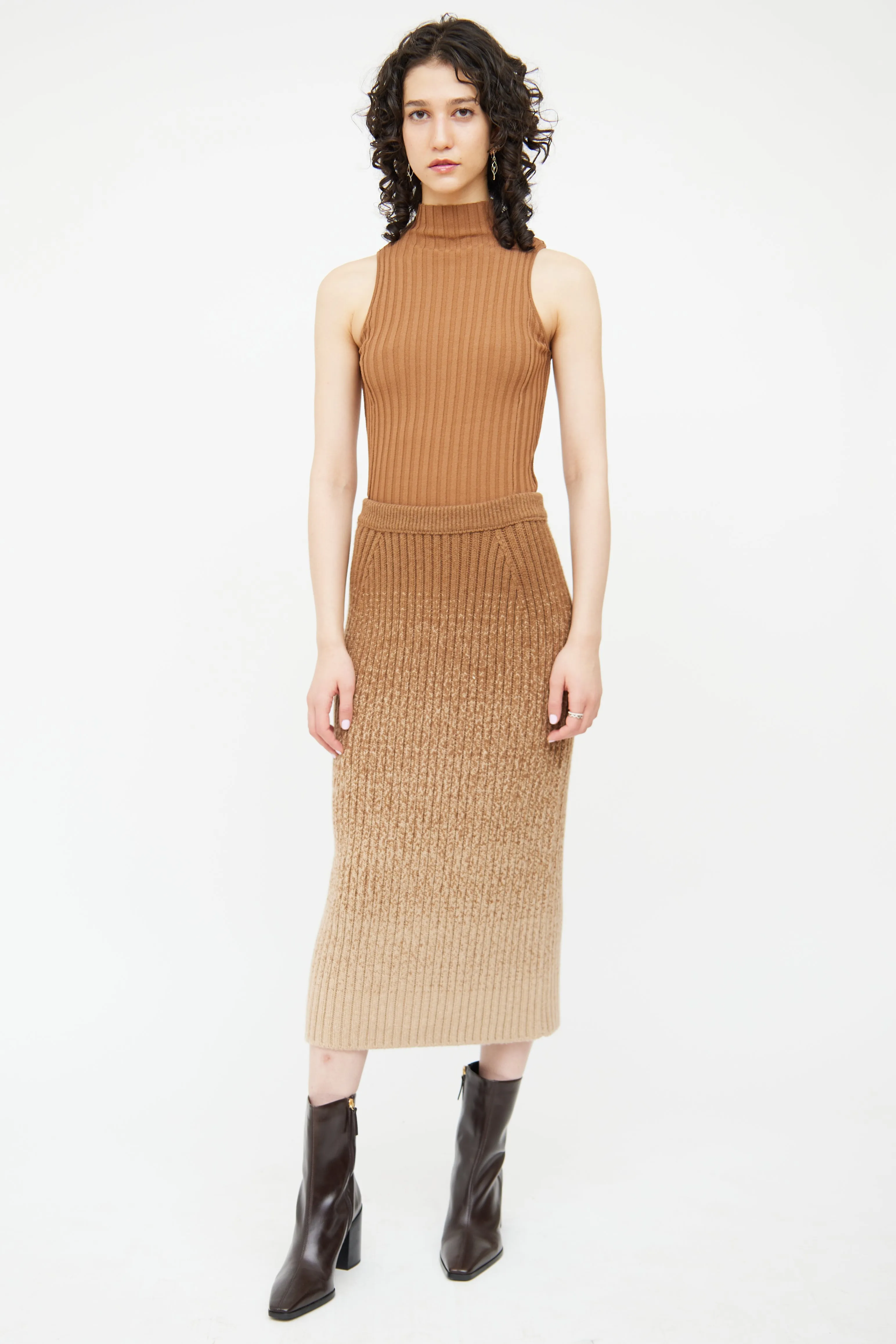 Brown Ombre Cashmere Knit Skirt