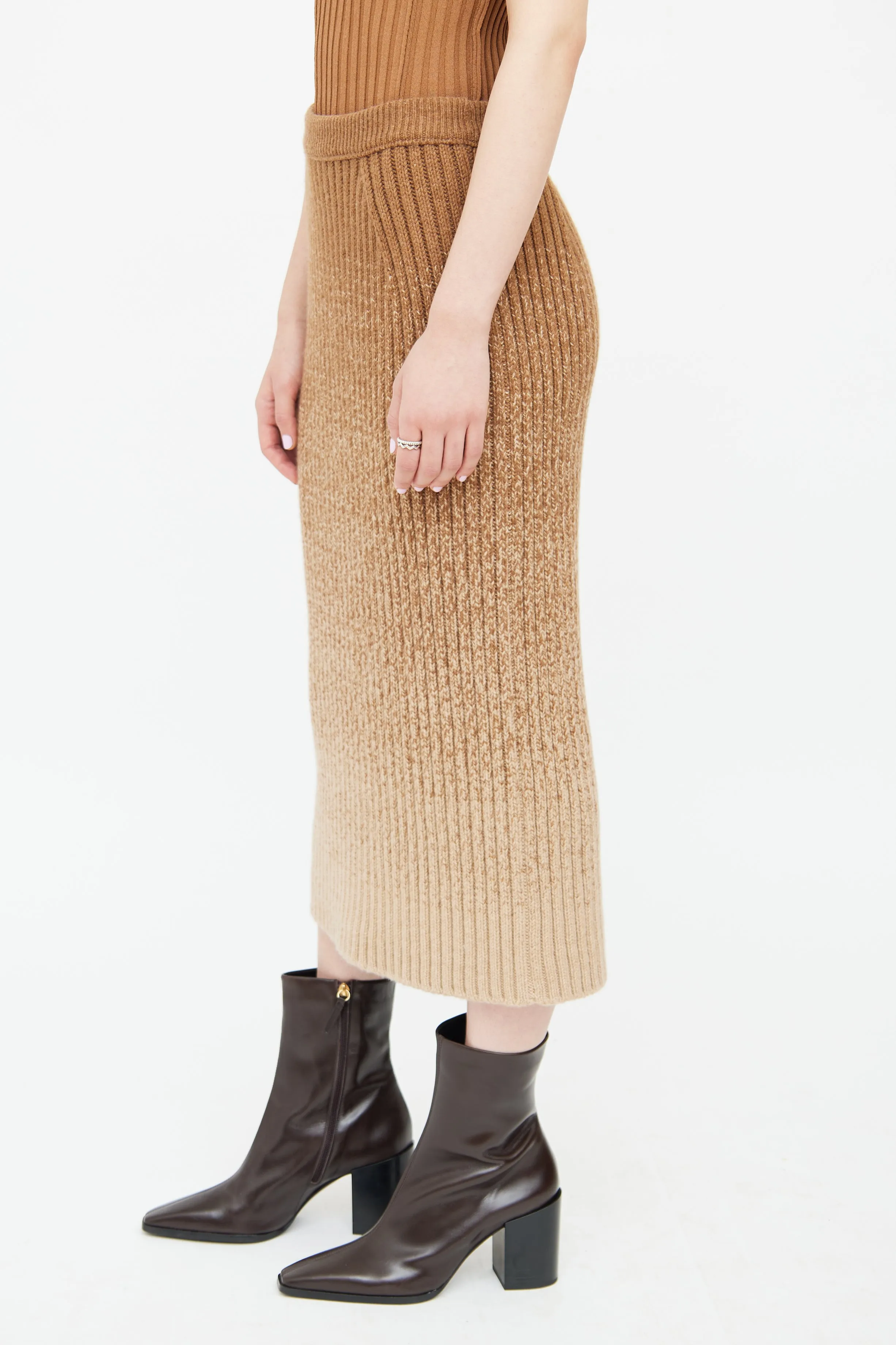Brown Ombre Cashmere Knit Skirt