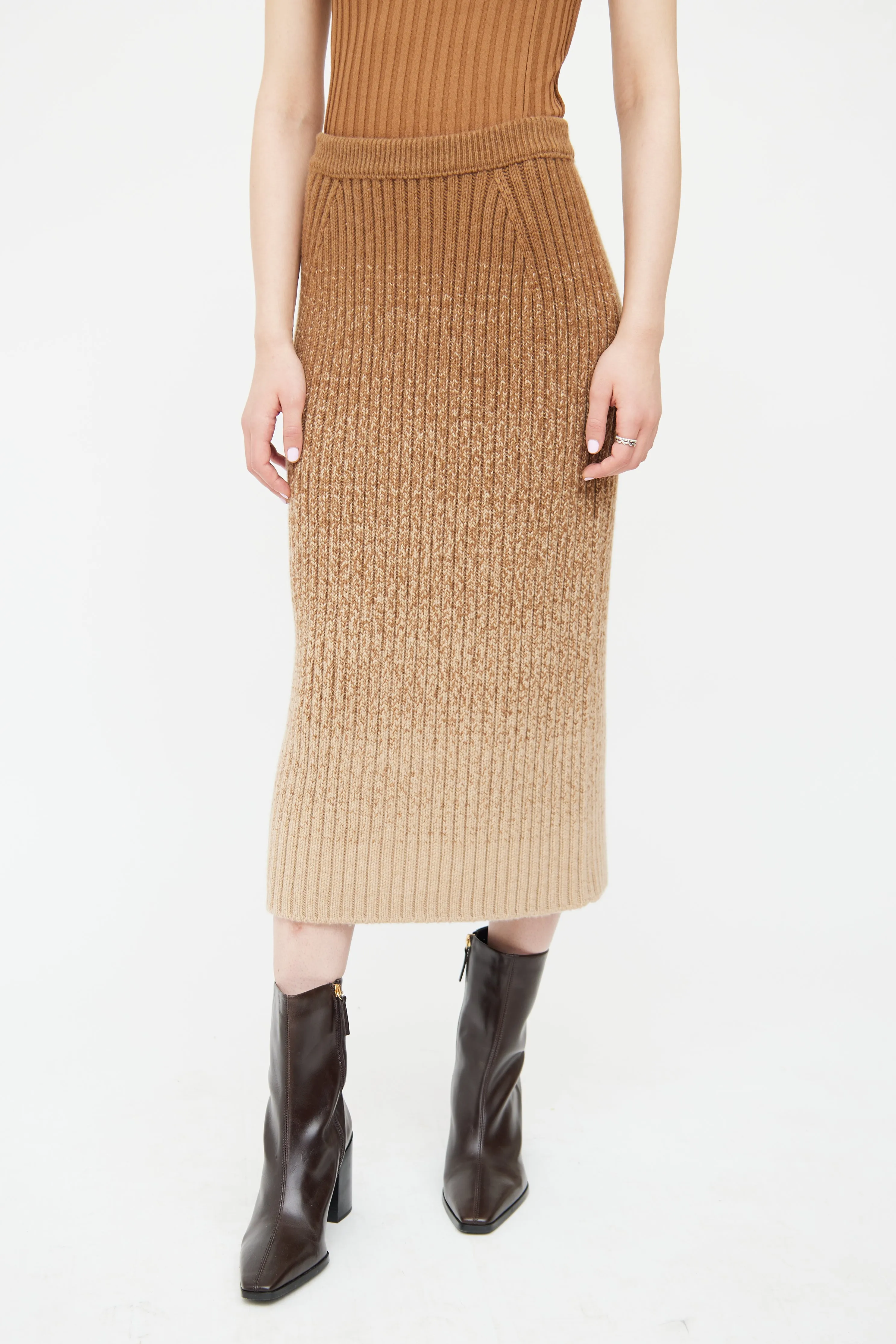 Brown Ombre Cashmere Knit Skirt