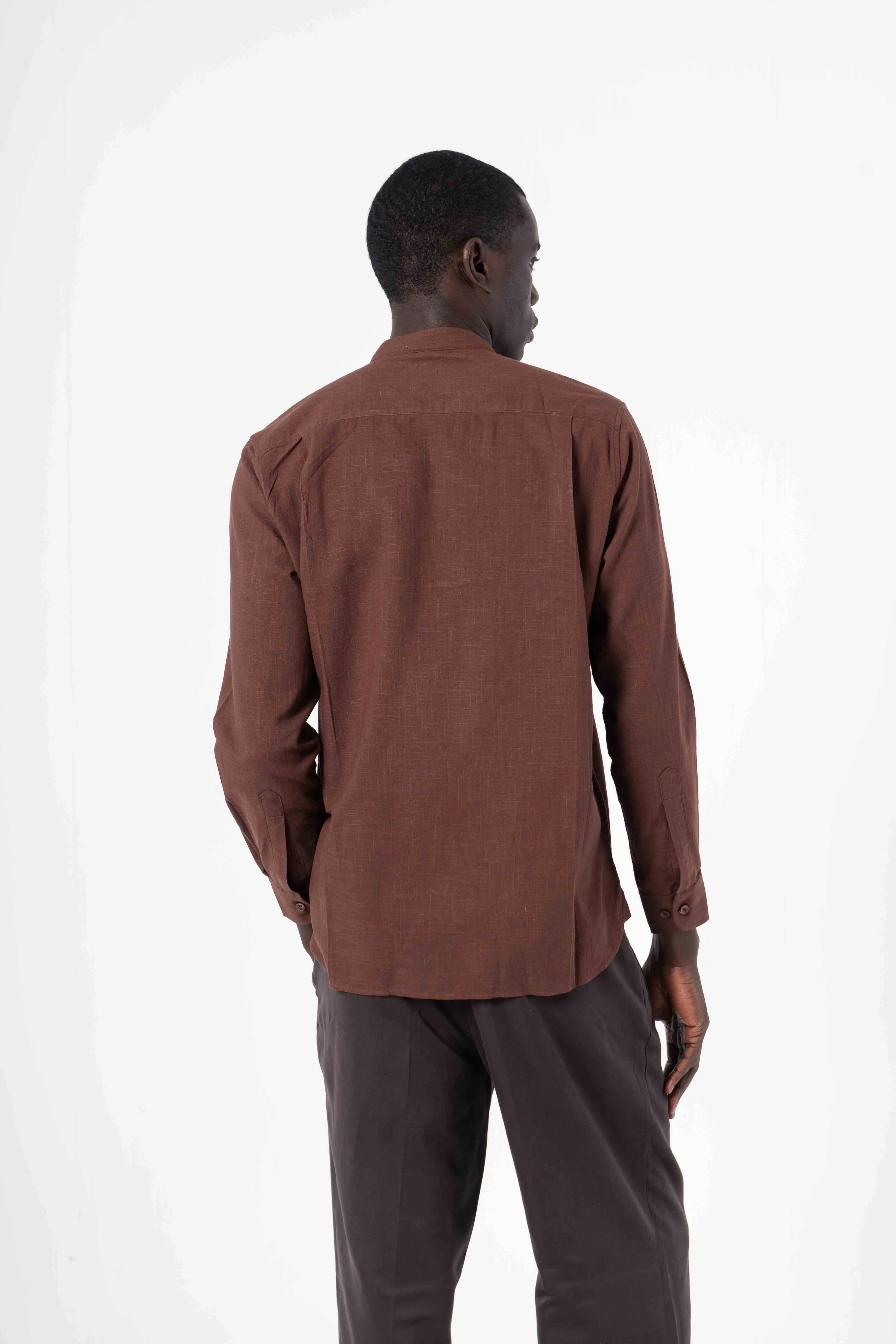 Brown Solid Print Full Sleeve Shirt