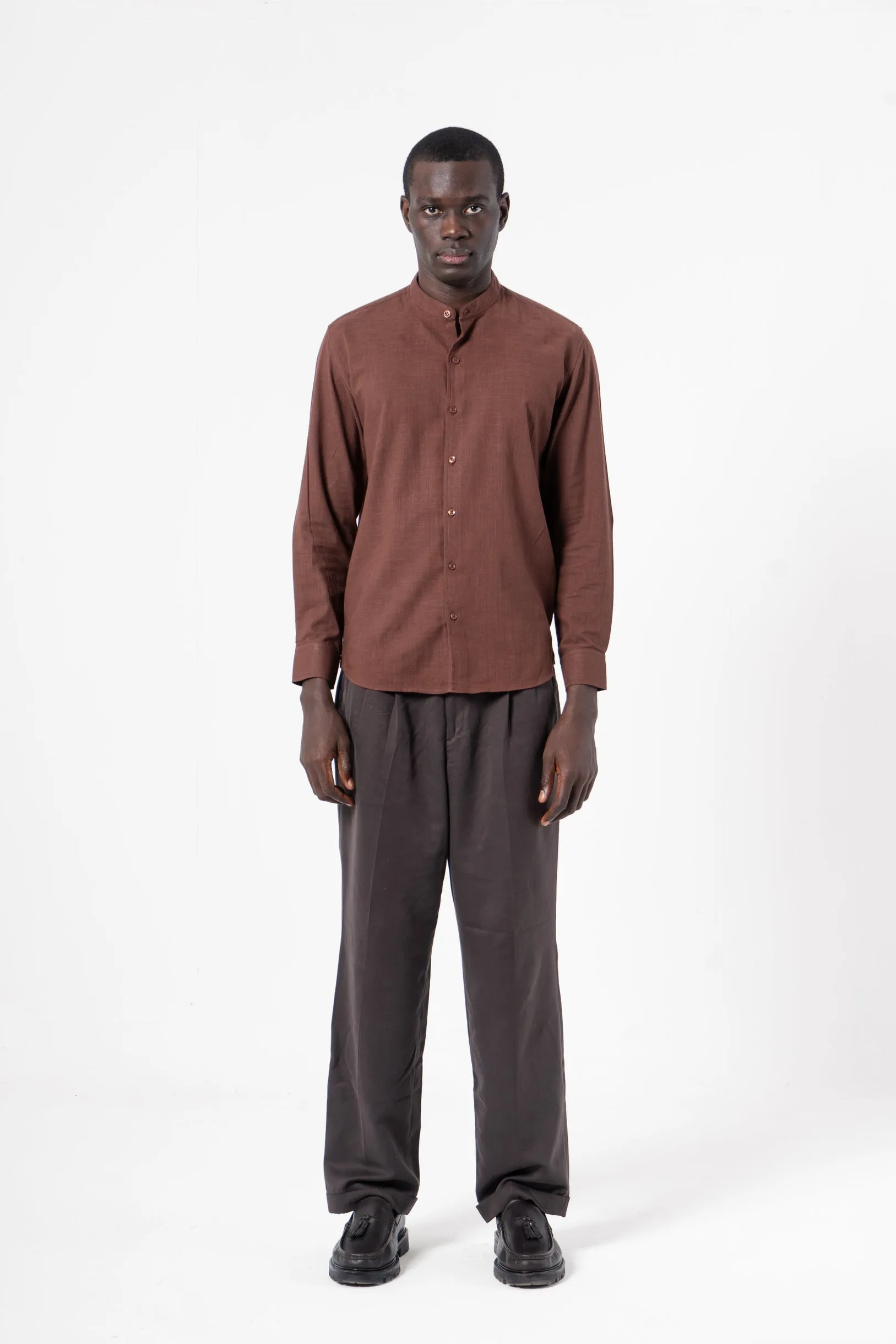 Brown Solid Print Full Sleeve Shirt