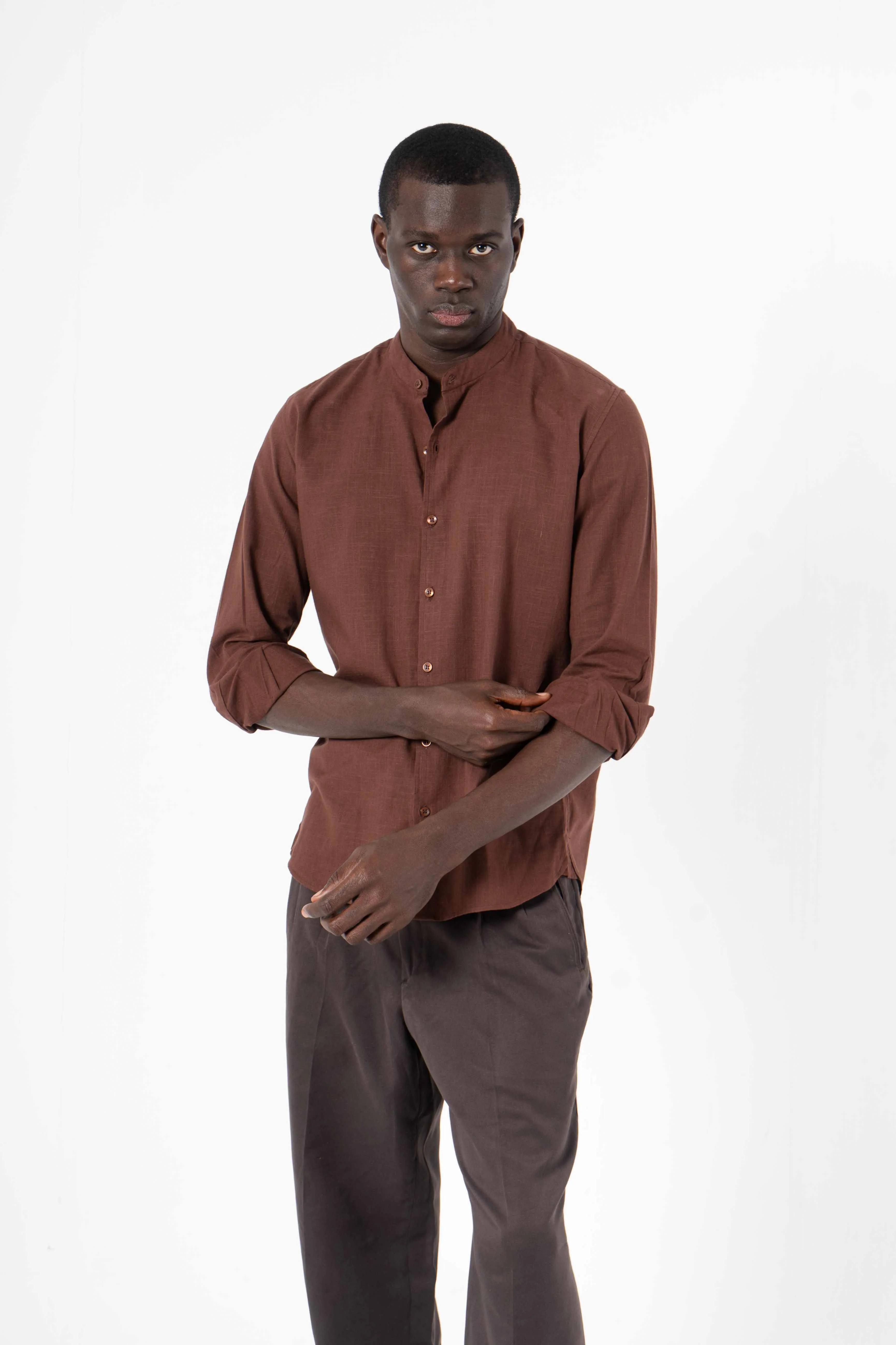 Brown Solid Print Full Sleeve Shirt