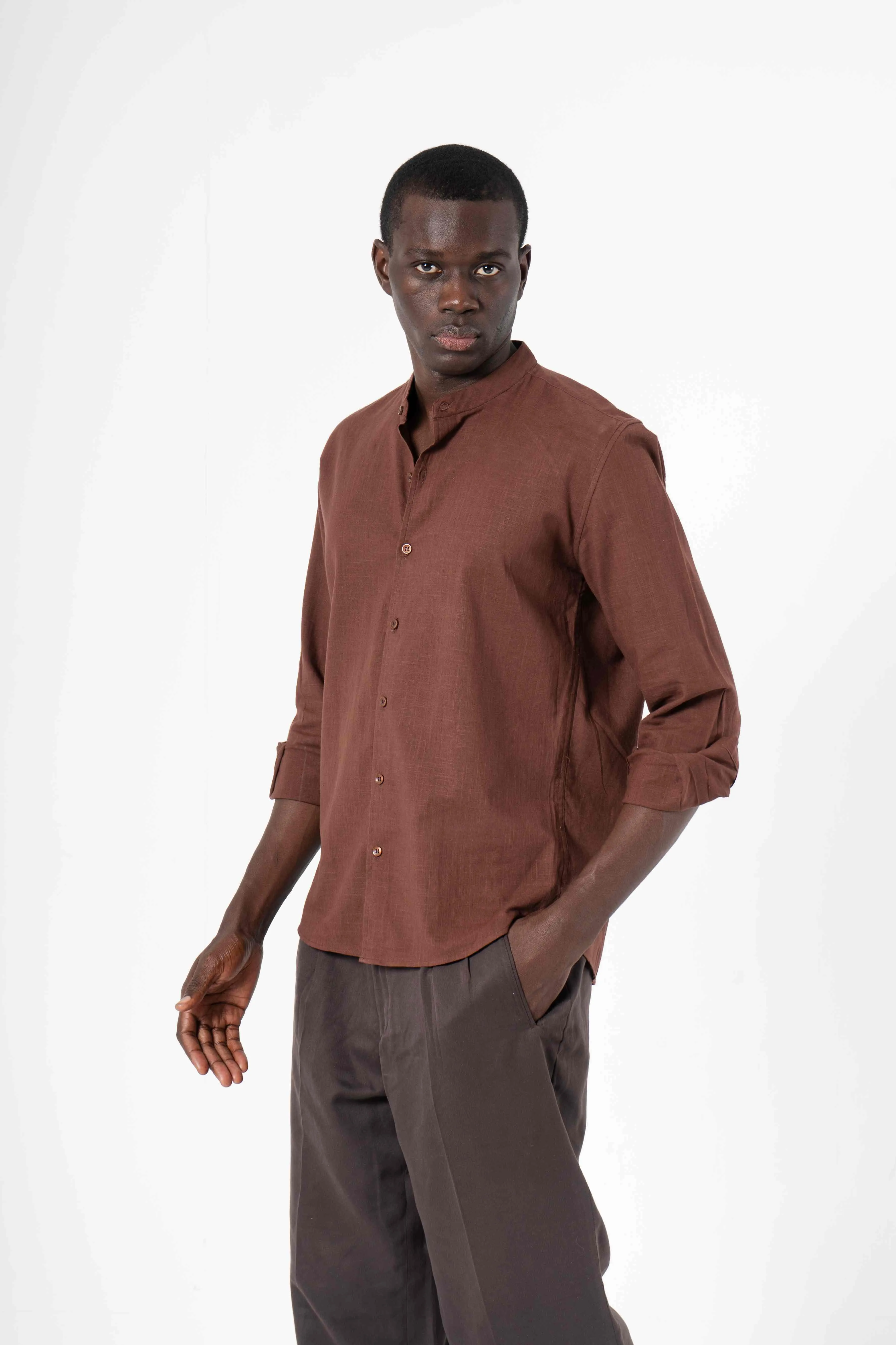 Brown Solid Print Full Sleeve Shirt