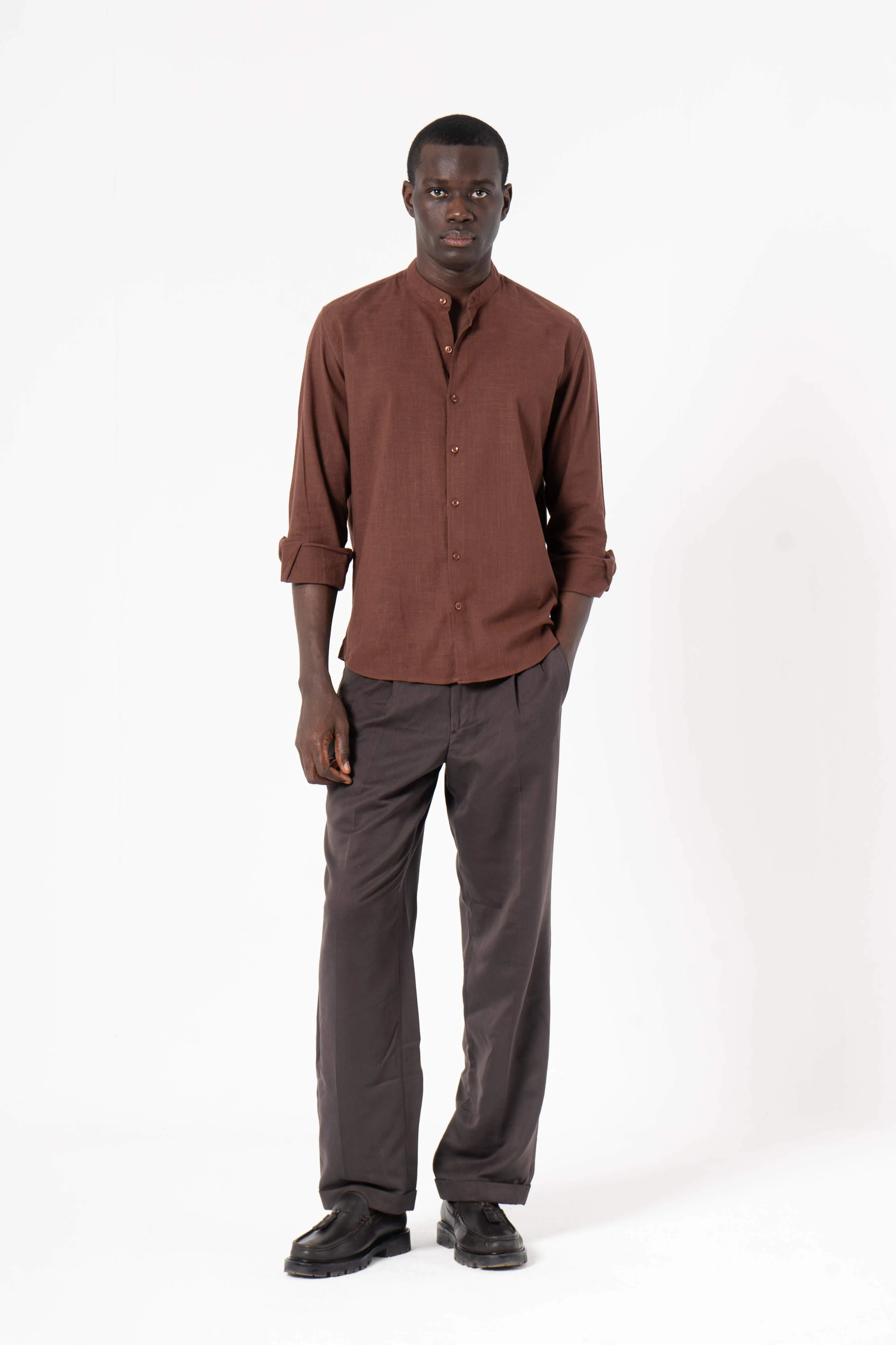 Brown Solid Print Full Sleeve Shirt