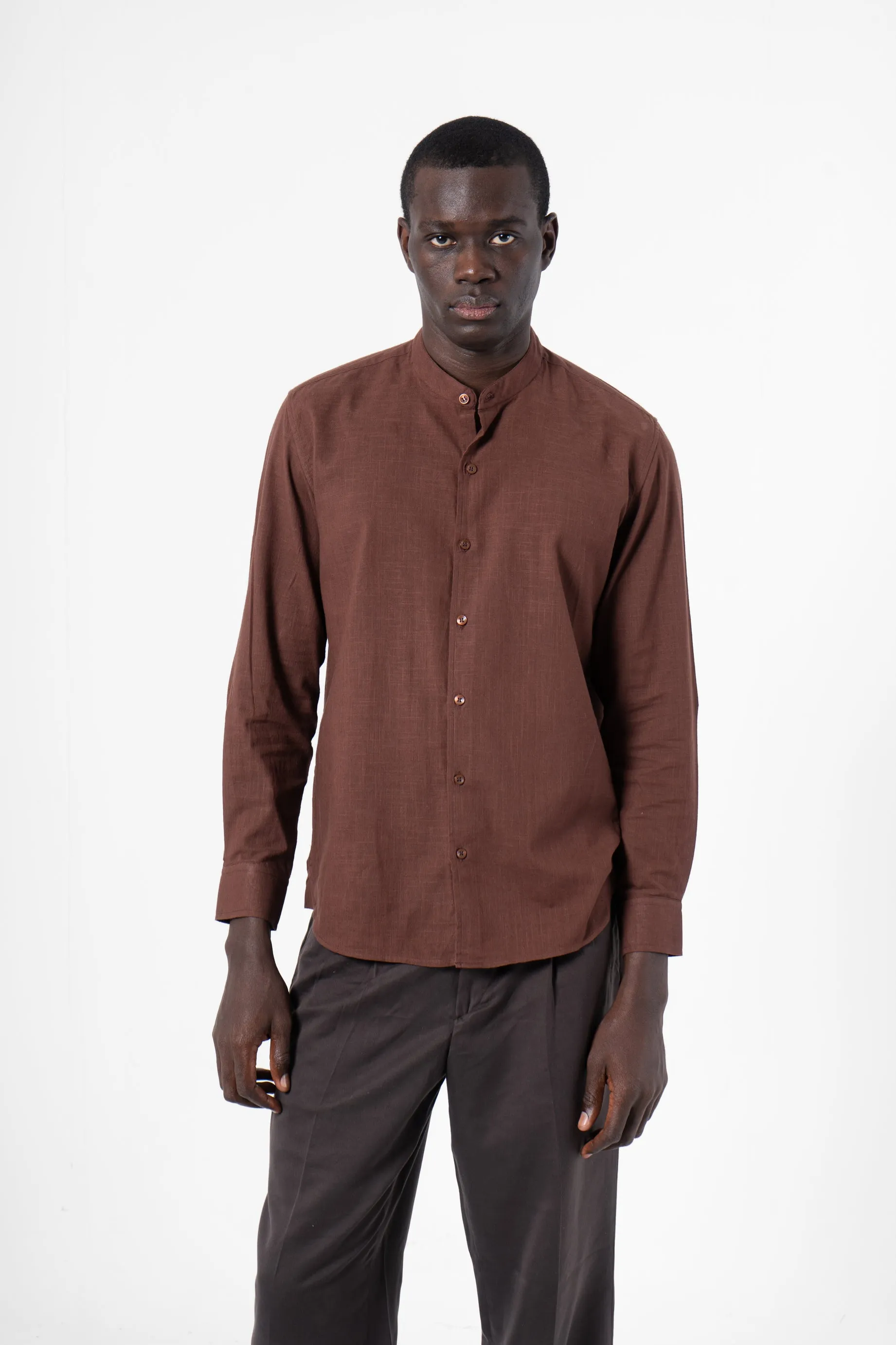 Brown Solid Print Full Sleeve Shirt