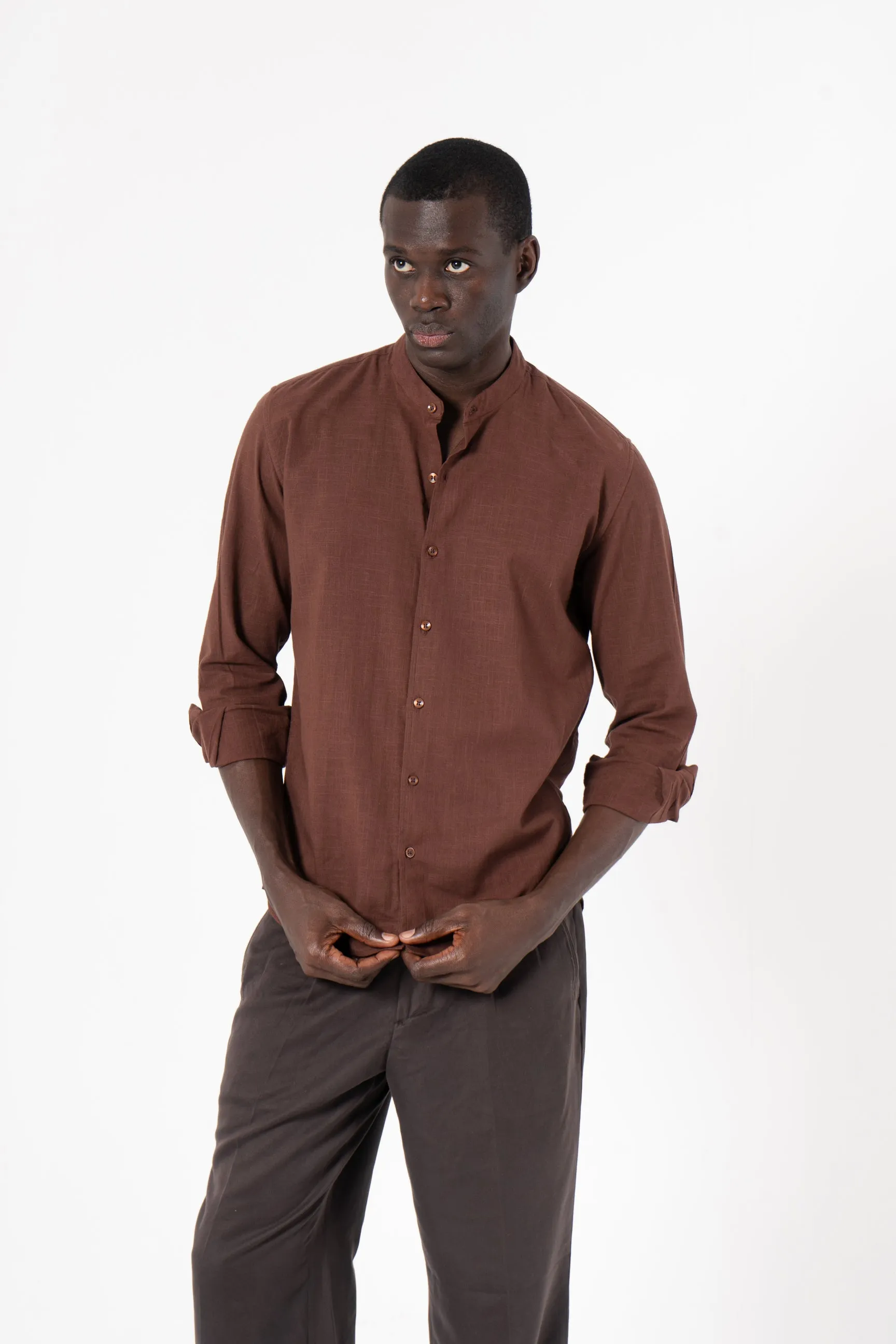 Brown Solid Print Full Sleeve Shirt