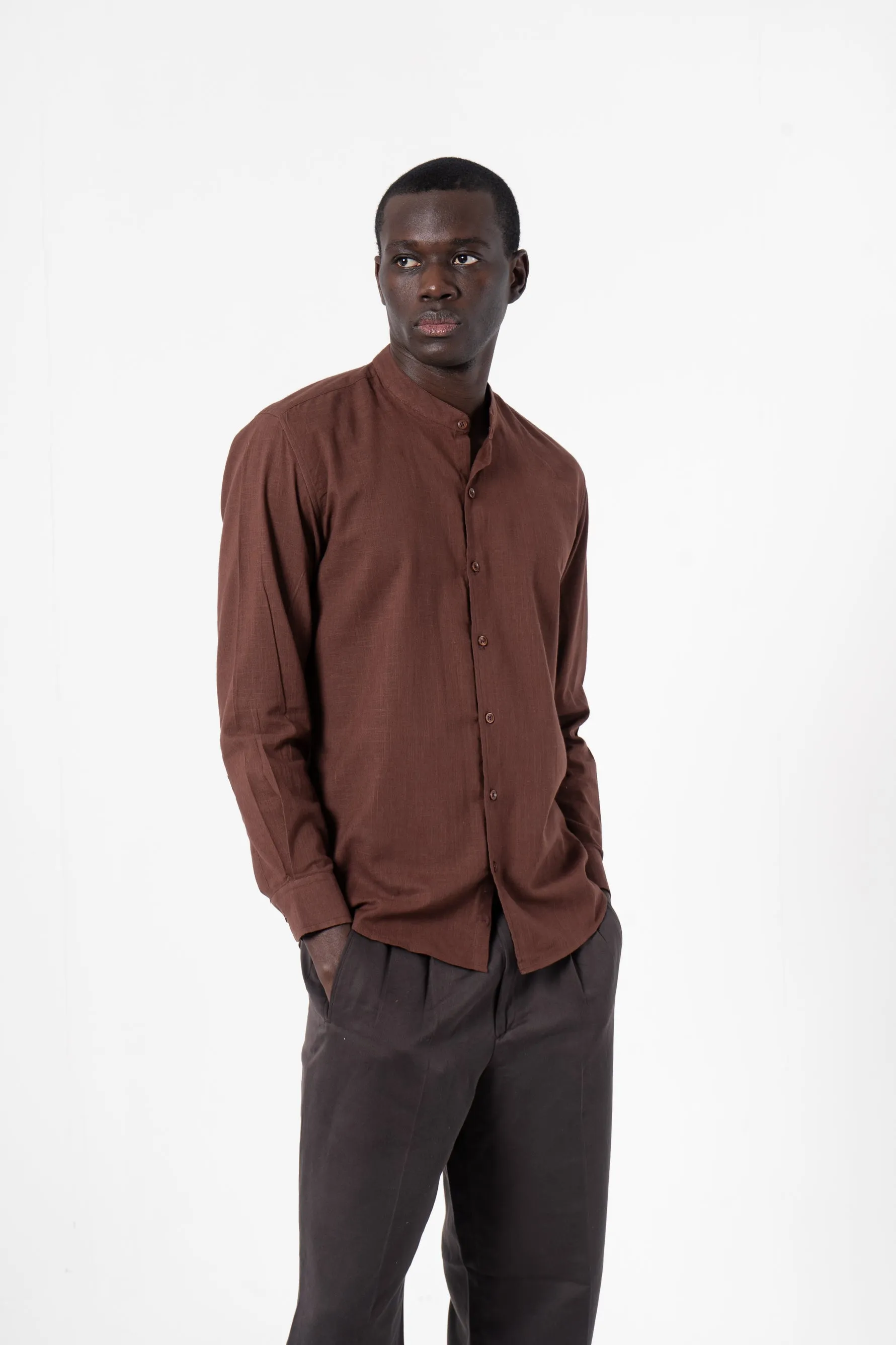 Brown Solid Print Full Sleeve Shirt