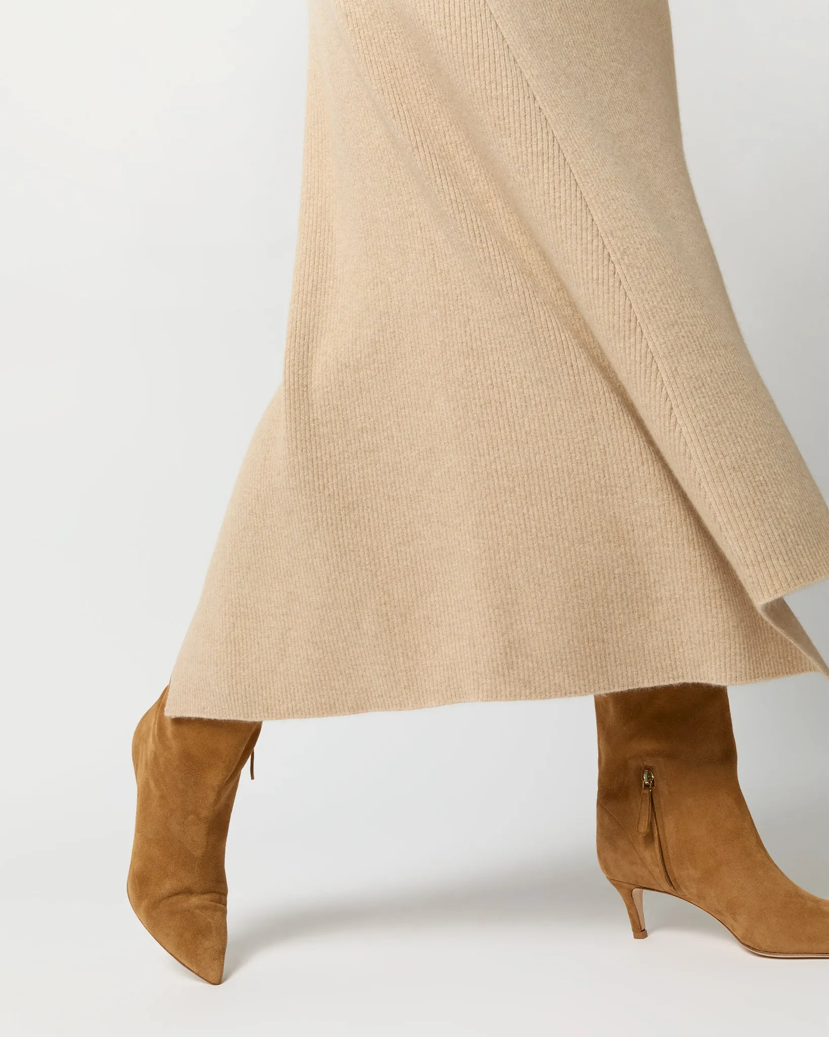 Bryce Asymmetrical Ribbed Skirt in Oatmeal Cashmere
