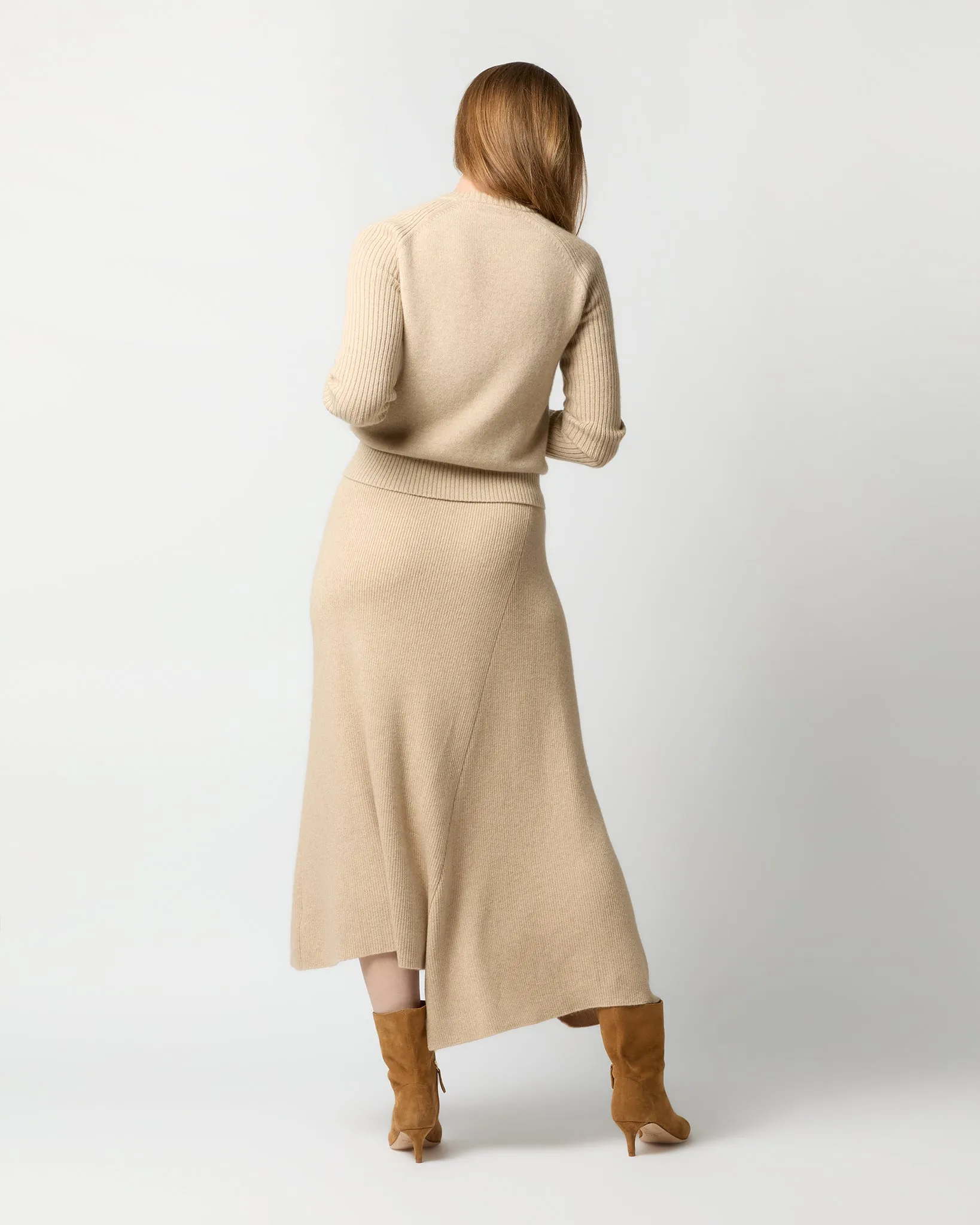 Bryce Asymmetrical Ribbed Skirt in Oatmeal Cashmere