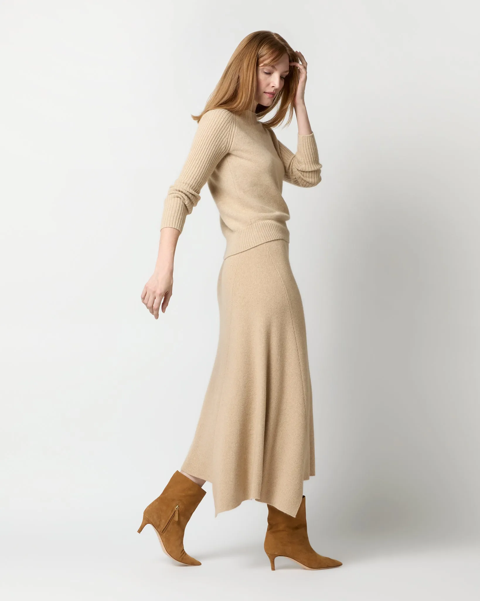 Bryce Asymmetrical Ribbed Skirt in Oatmeal Cashmere