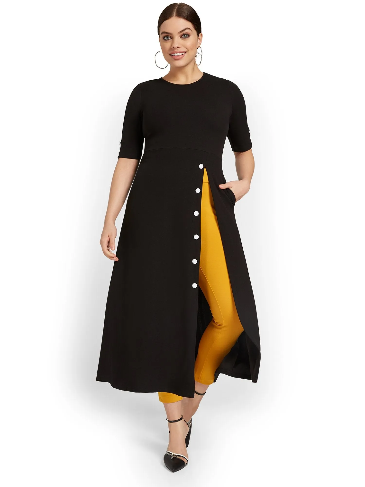 Button-Detail Knit Maxi Top