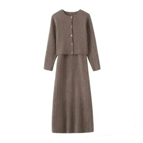 Cashmere Knitted Cardigan Dress Two-piece