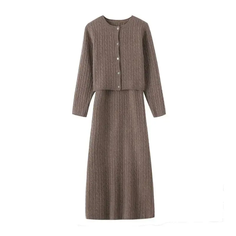 Cashmere Knitted Cardigan Dress Two-piece