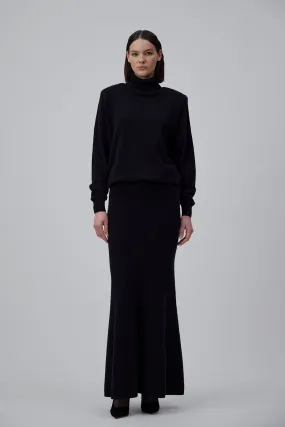CASHMERE MAXI SKIRT IN GLOSSY BLACK