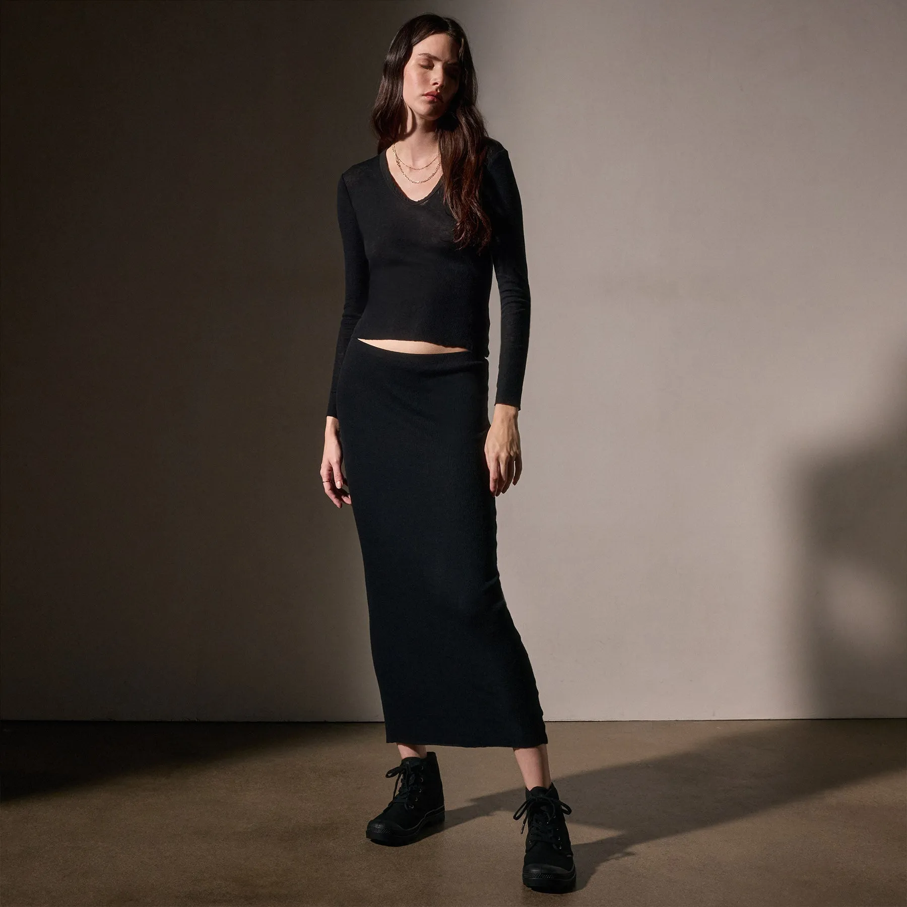 Cashmere Rib Skirt - Black