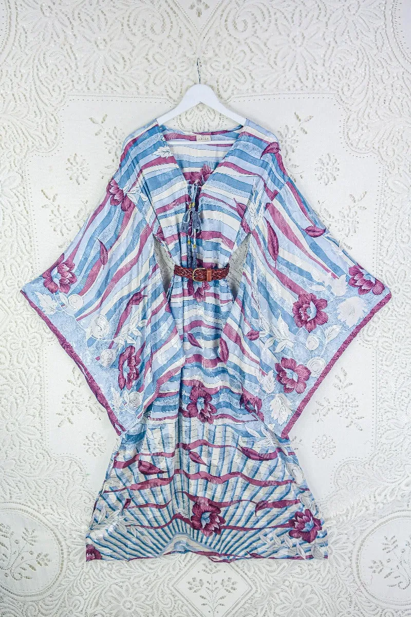 Cassandra Maxi Kaftan - Light Plum, Cashmere & Faded Blue - Vintage Sari - Size M/L