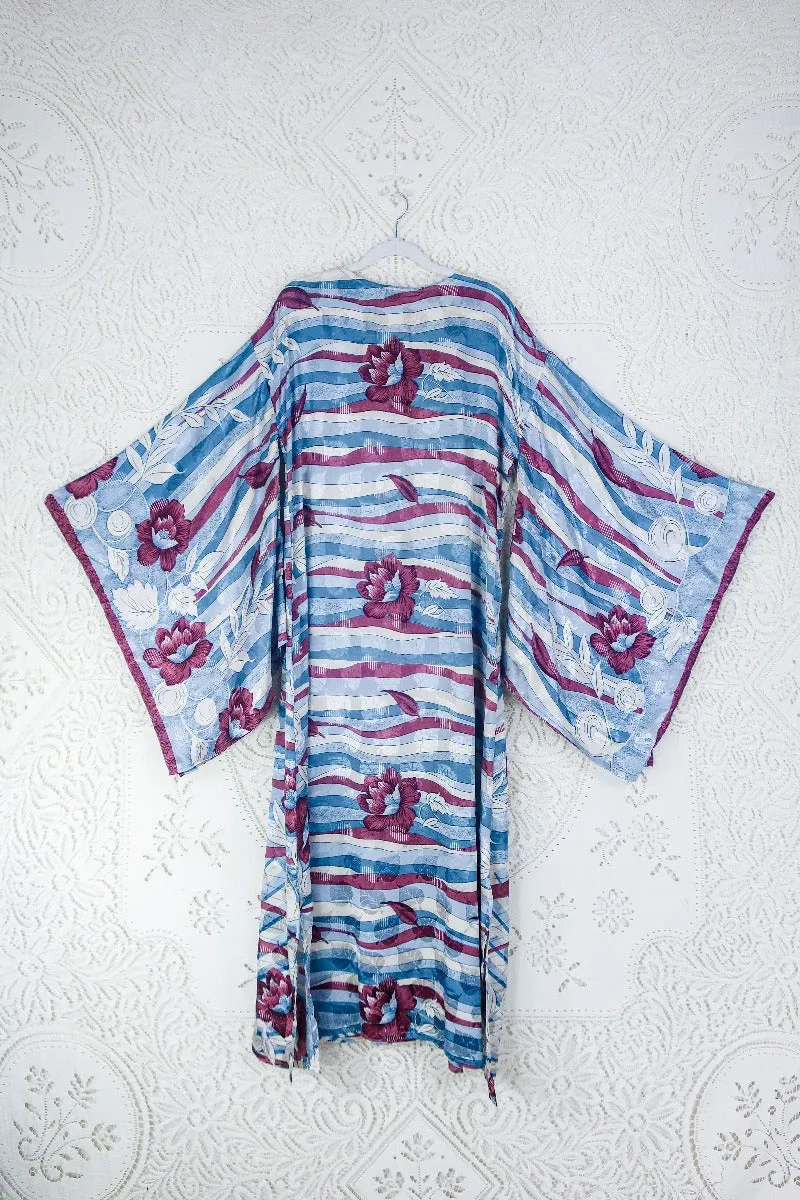 Cassandra Maxi Kaftan - Light Plum, Cashmere & Faded Blue - Vintage Sari - Size M/L