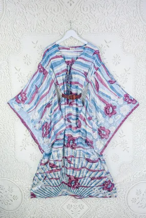 Cassandra Maxi Kaftan - Light Plum, Cashmere & Faded Blue - Vintage Sari - Size M/L