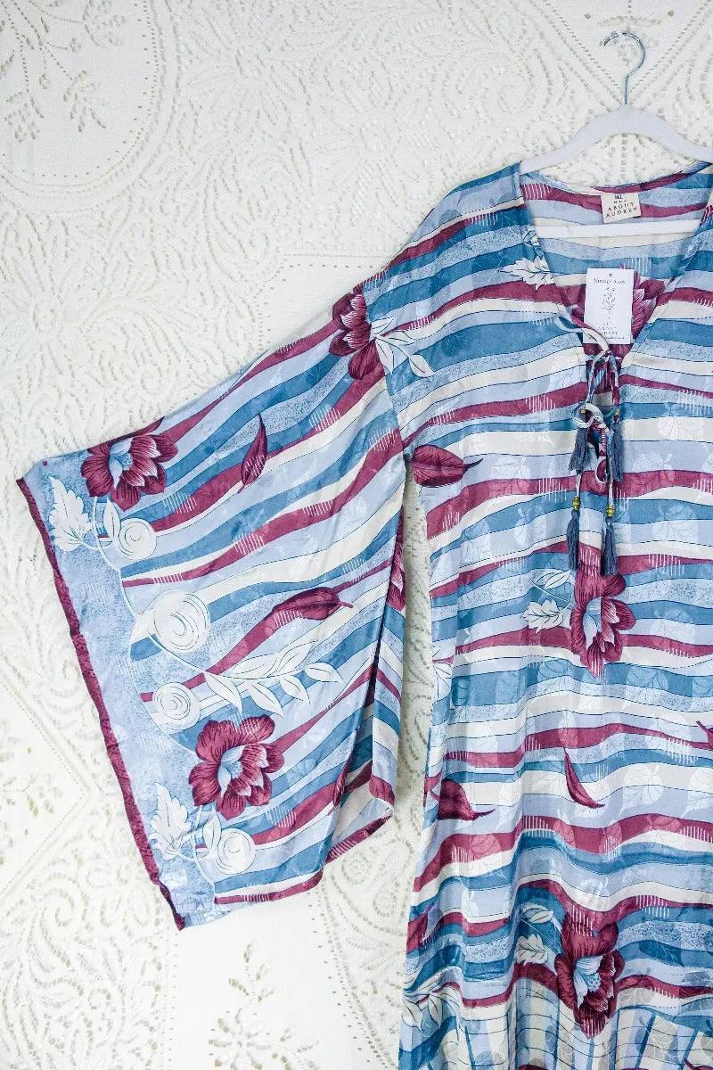 Cassandra Maxi Kaftan - Light Plum, Cashmere & Faded Blue - Vintage Sari - Size M/L