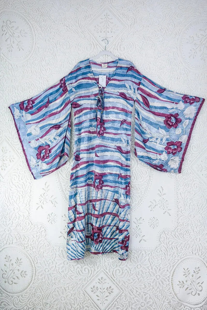 Cassandra Maxi Kaftan - Light Plum, Cashmere & Faded Blue - Vintage Sari - Size M/L